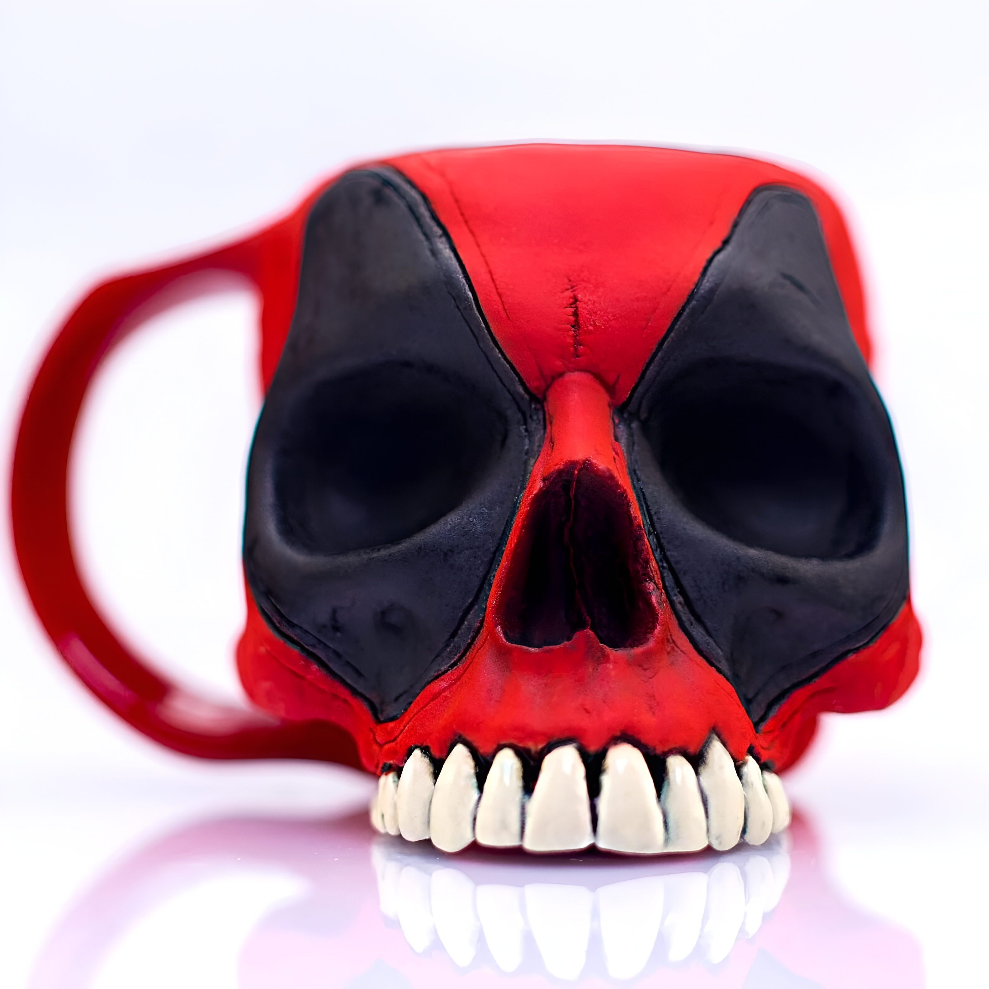 Deadpool Skull Ceramic Mug Handmade Matte Red and Black Coffee Cup