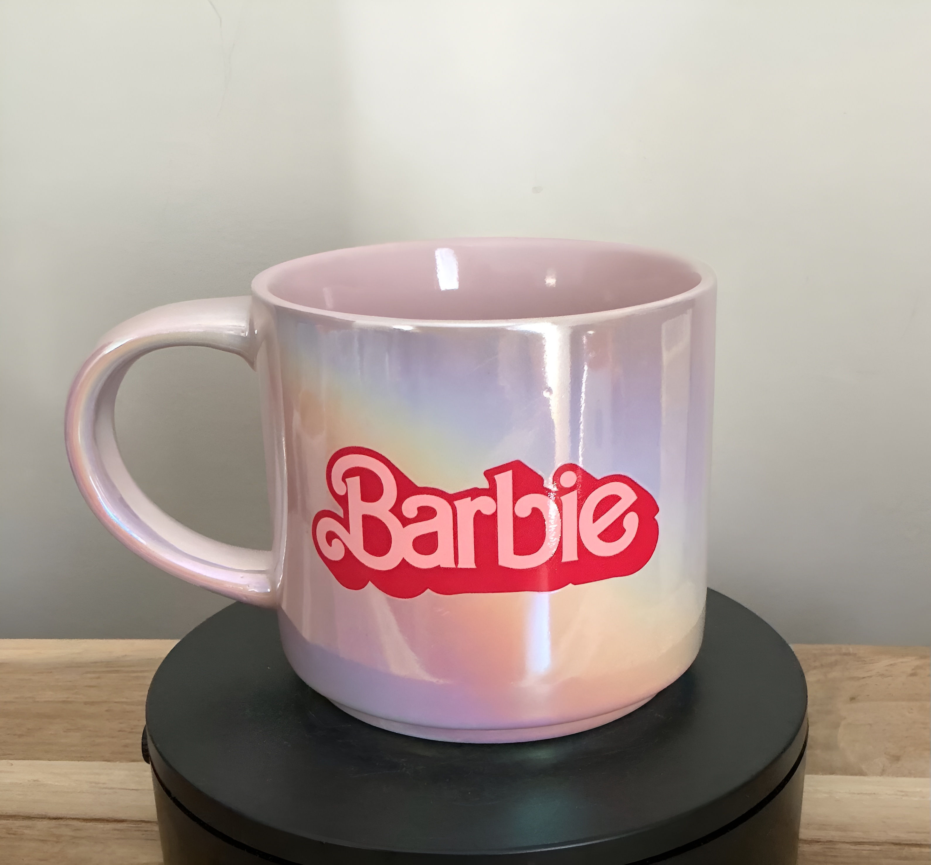Iridescent Pink Barbie Coffee Mug Cute Shiny Ceramic Cup for Girls