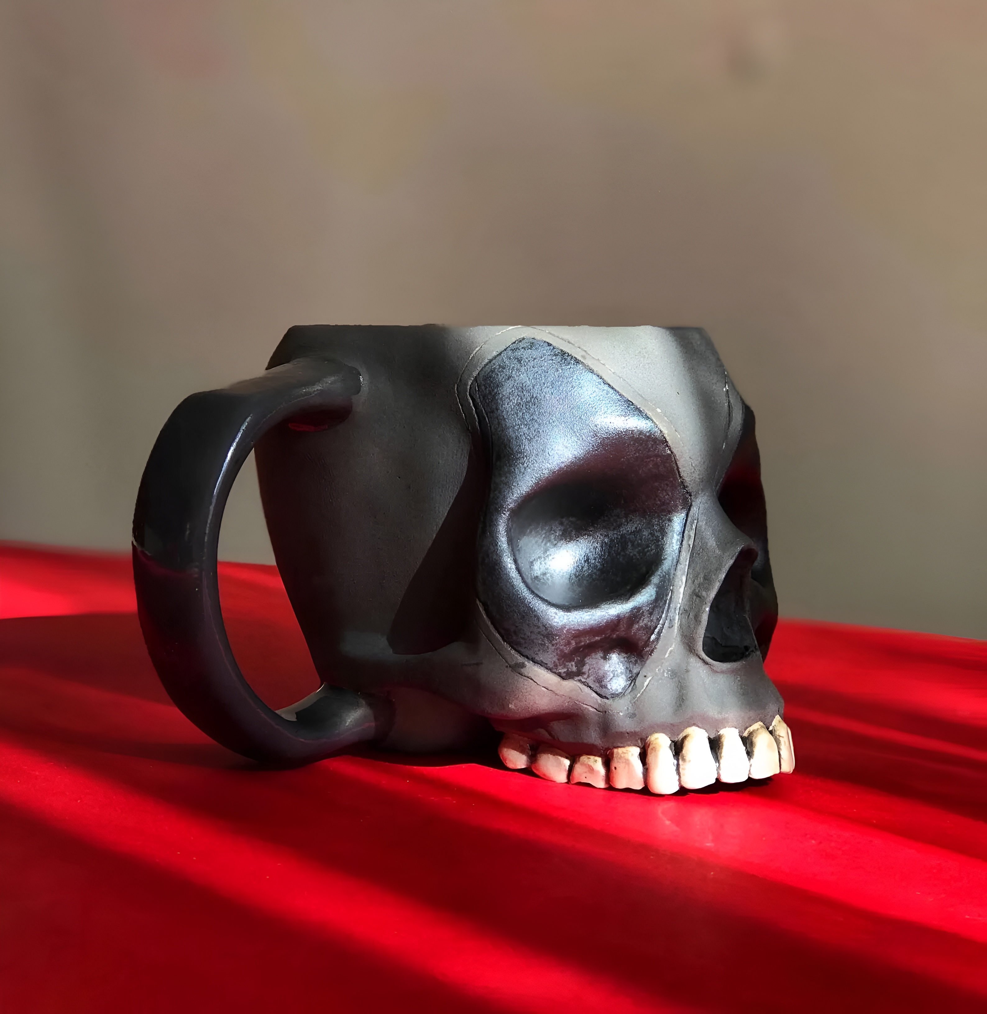 Deadpool Skull Ceramic Mug Handmade Matte Red and Black Coffee Cup