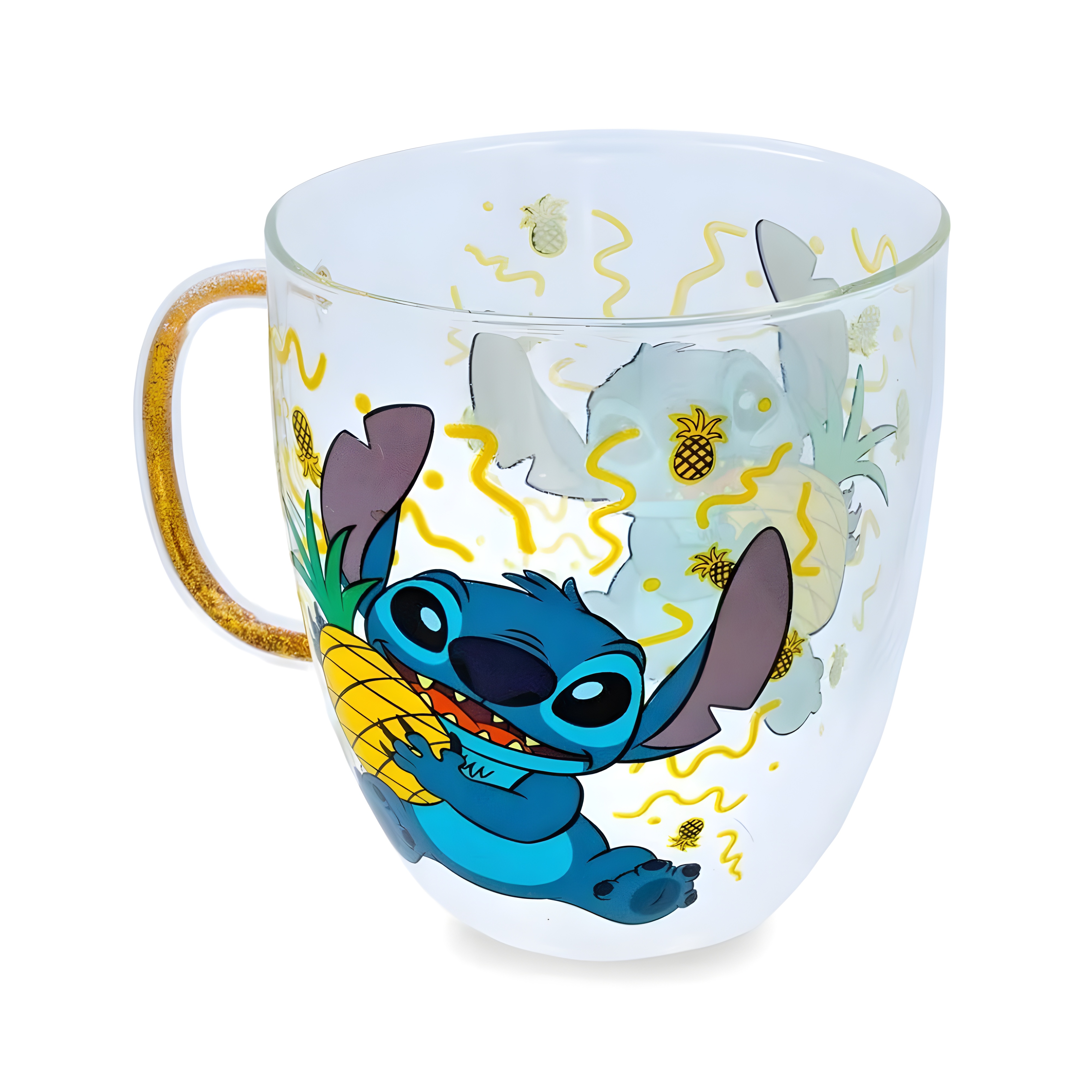 Stitch Pineapple Graphic Print 14oz Glitter Handle Coffee Mug