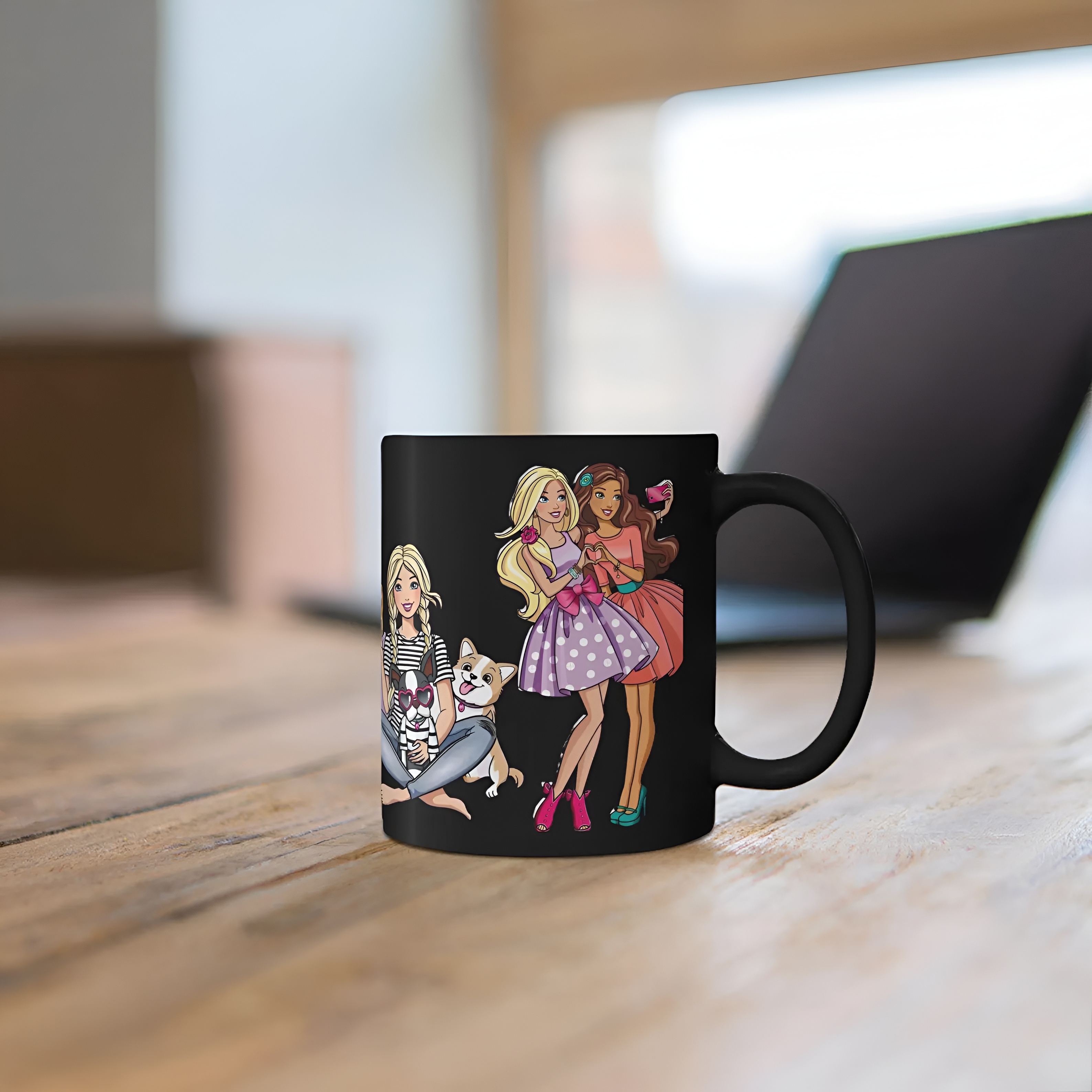 Barbie Retro Black Mug Doll & Pets Design Coffee Cup