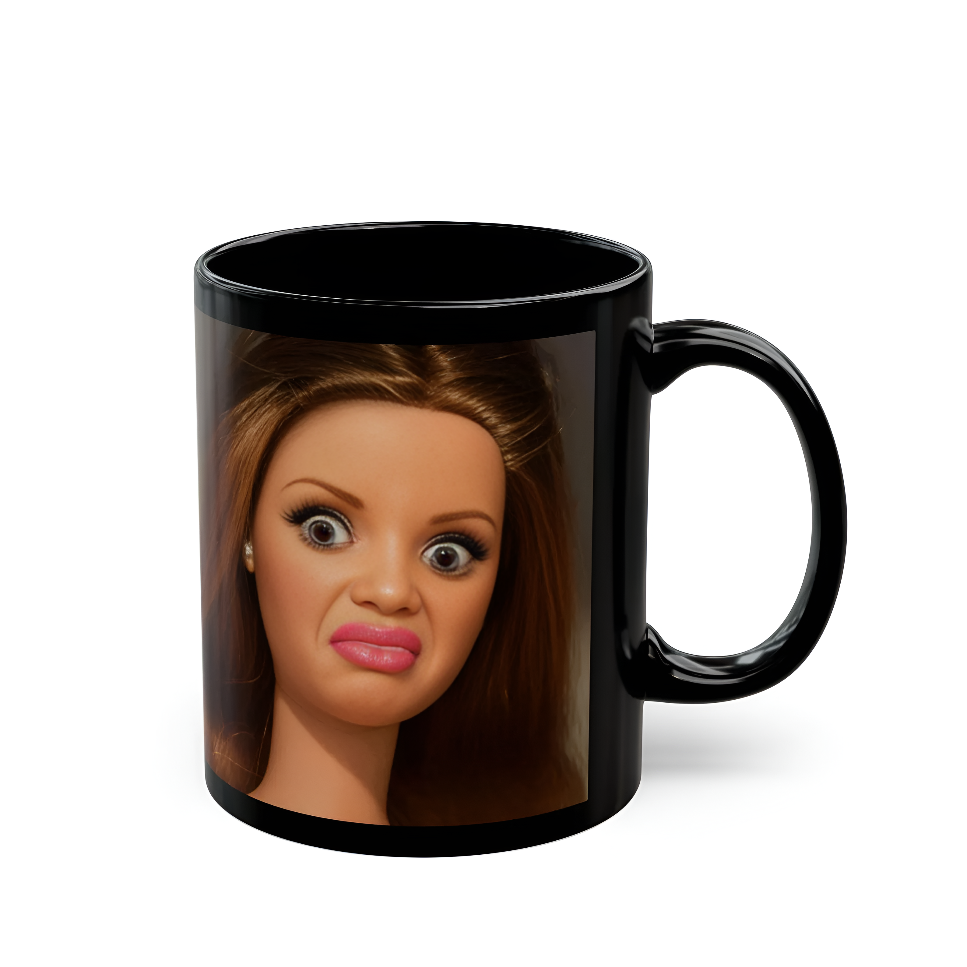 Barbie Disgusted Face Mug Black Ceramic Coffee and Tea Cup