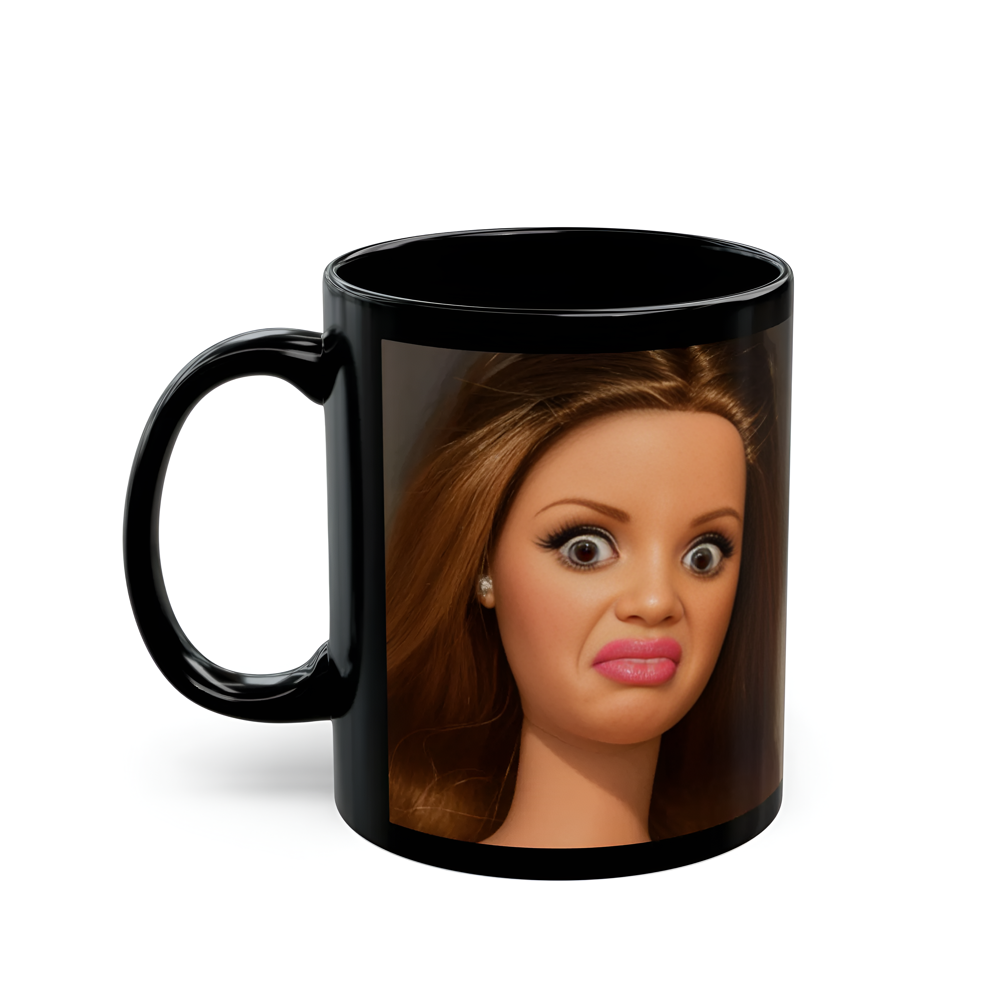 Barbie Disgusted Face Mug Black Ceramic Coffee and Tea Cup