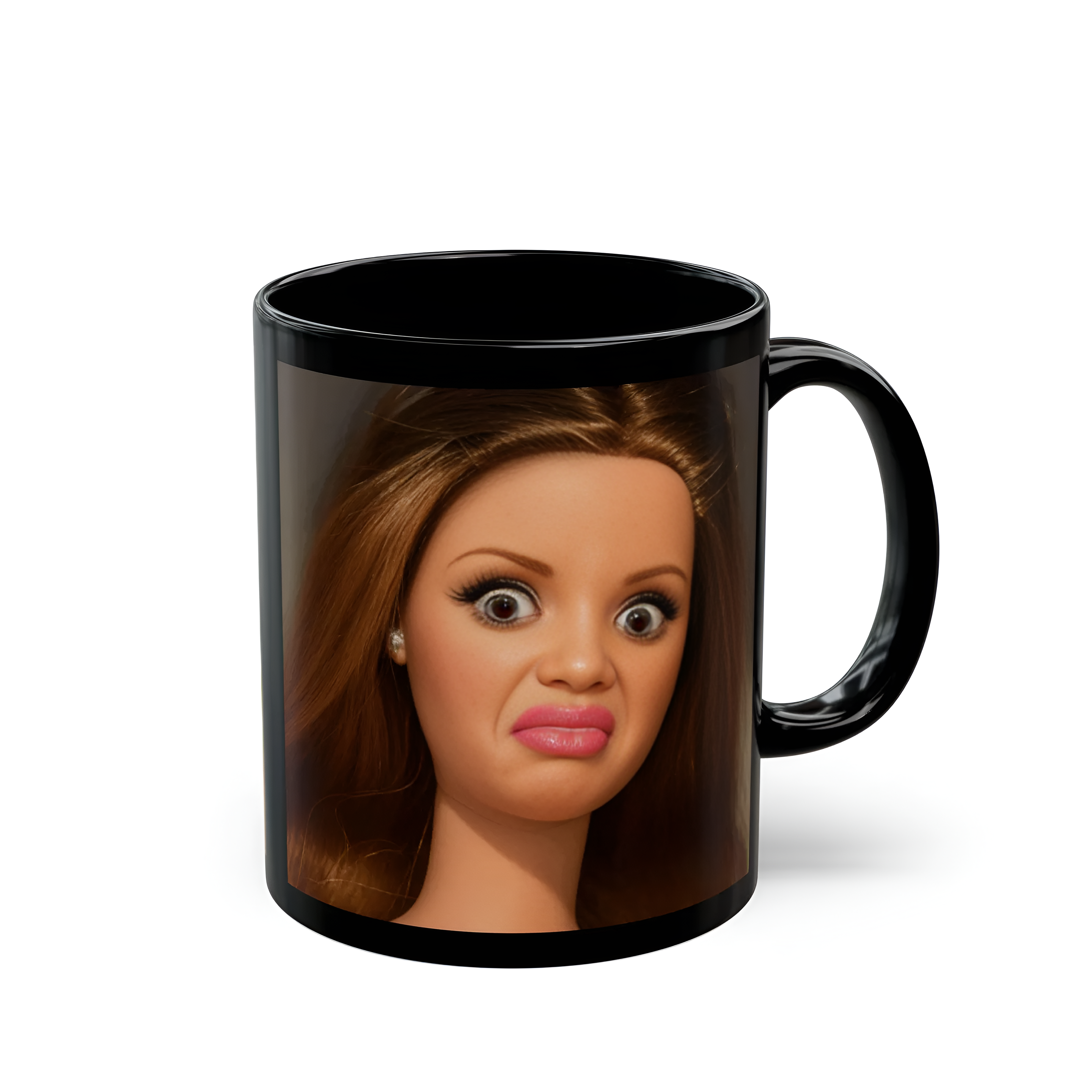 Barbie Disgusted Face Mug Black Ceramic Coffee and Tea Cup