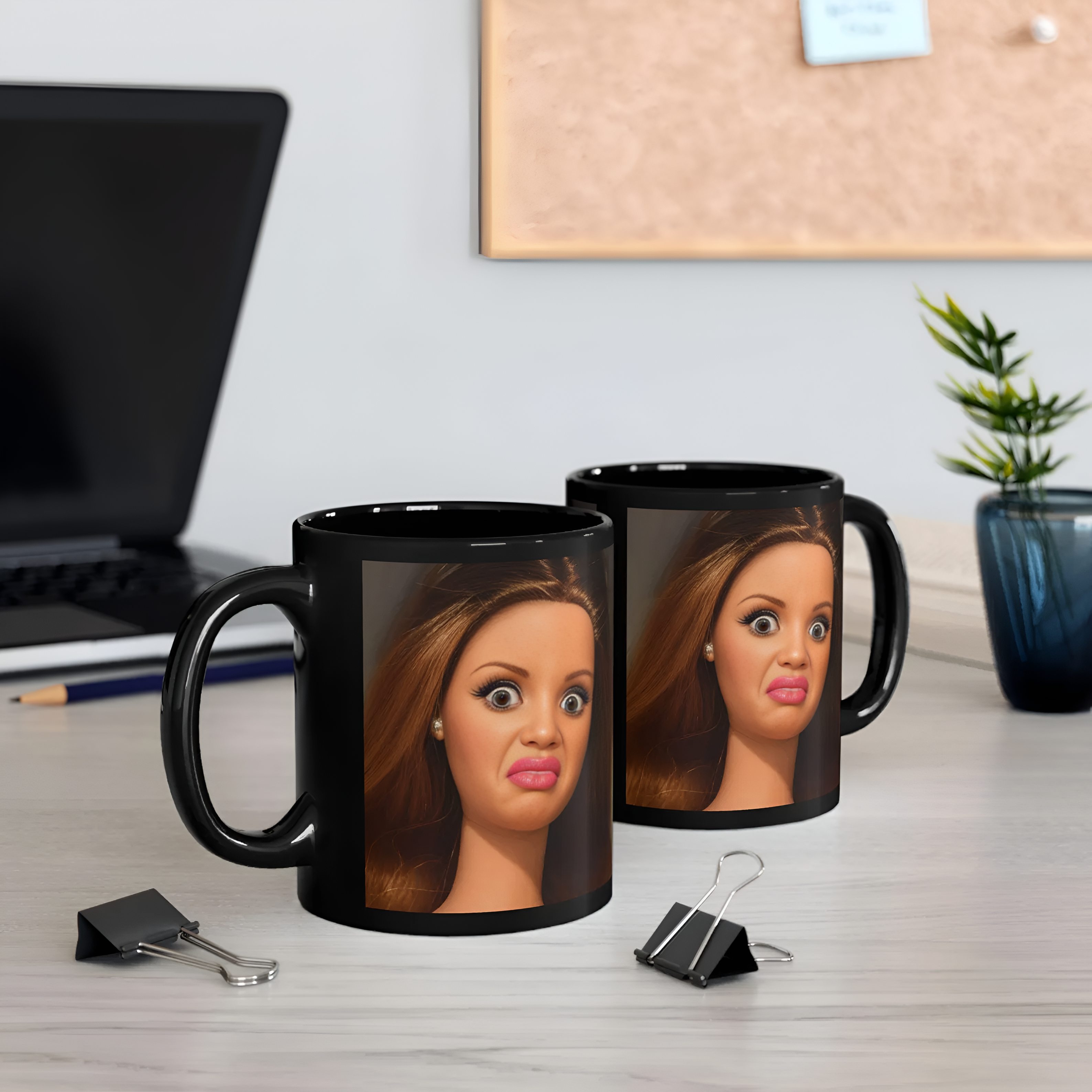 Barbie Disgusted Face Mug Black Ceramic Coffee and Tea Cup