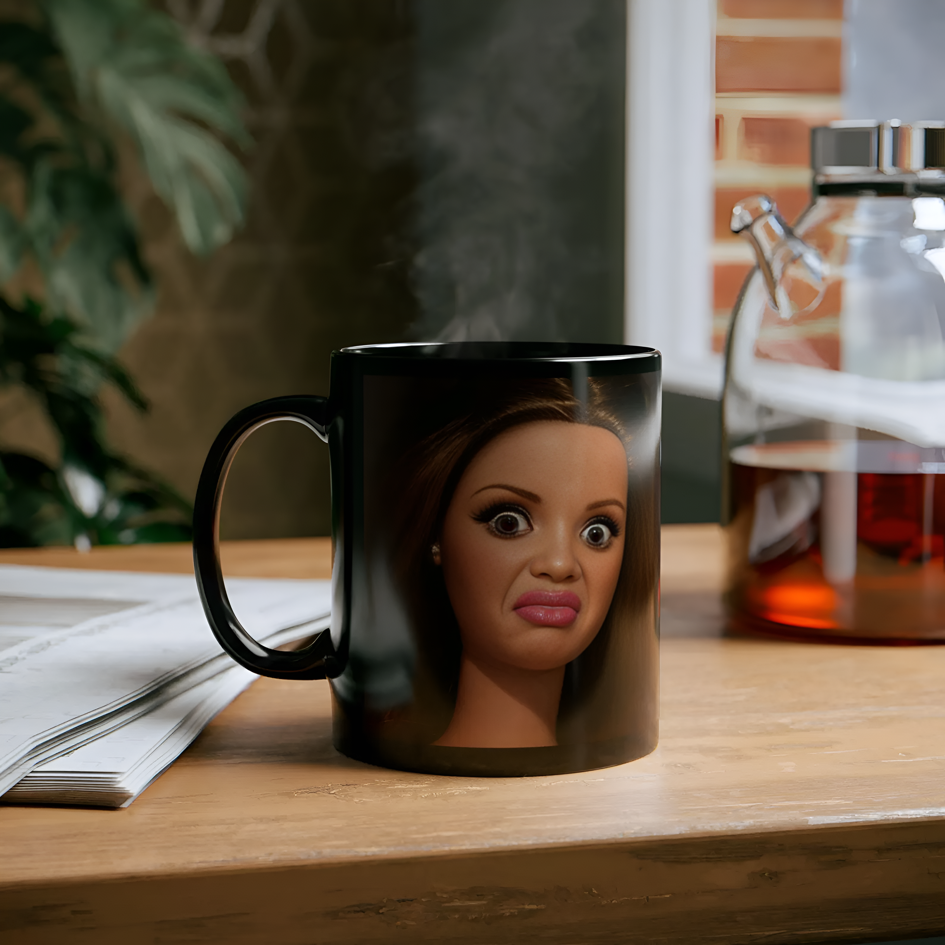 Barbie Disgusted Face Mug Black Ceramic Coffee and Tea Cup