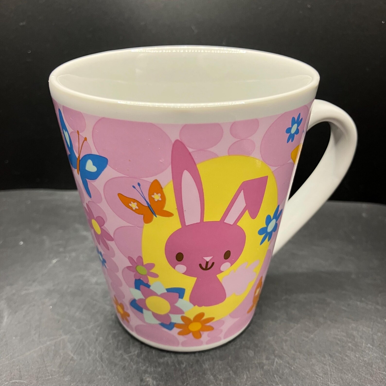 Vintage 2005 Barbie Mug Rabbit, Flowers and Butterflies Stoneware