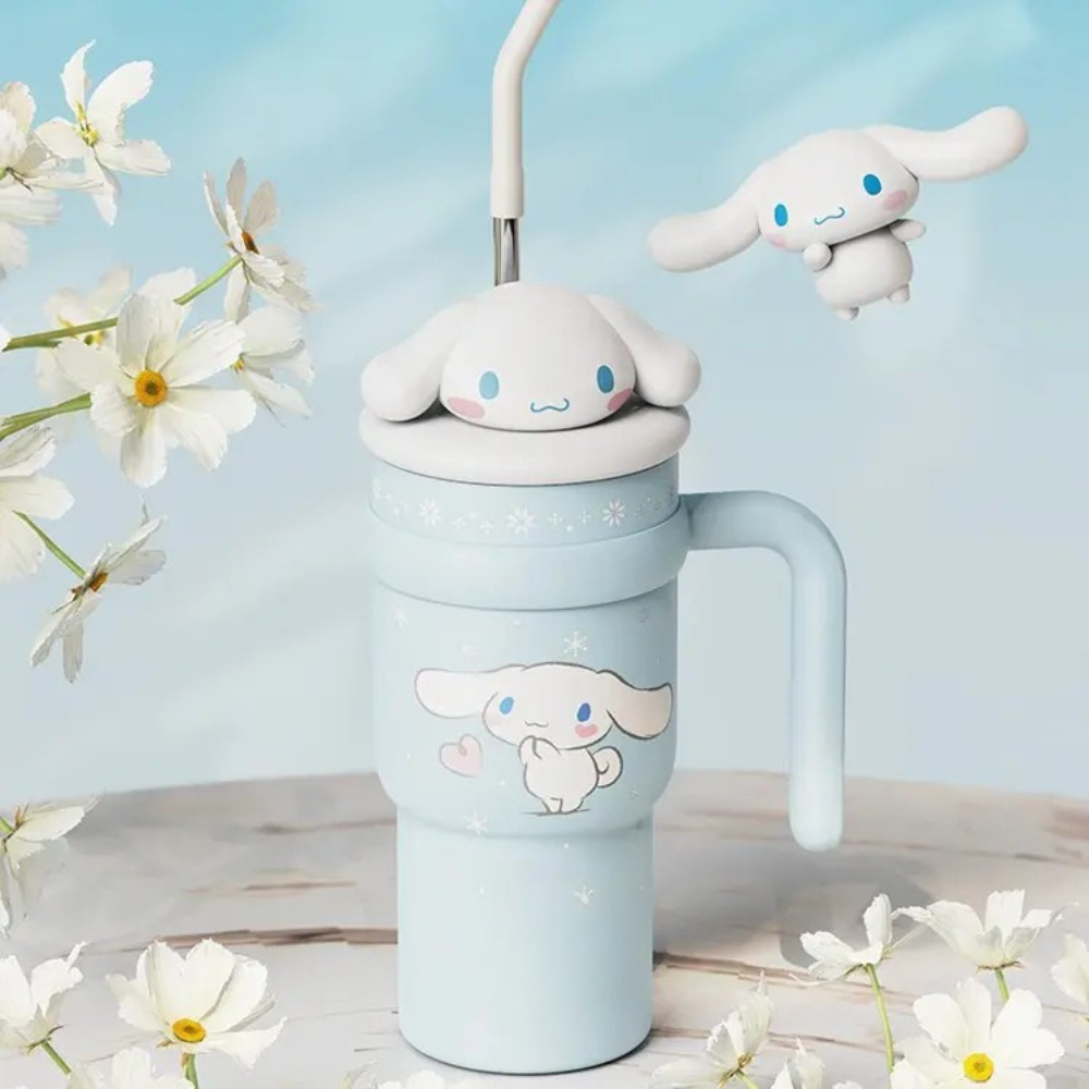 Cartoon Insulated  700ml Tumbler With Straw And Handle