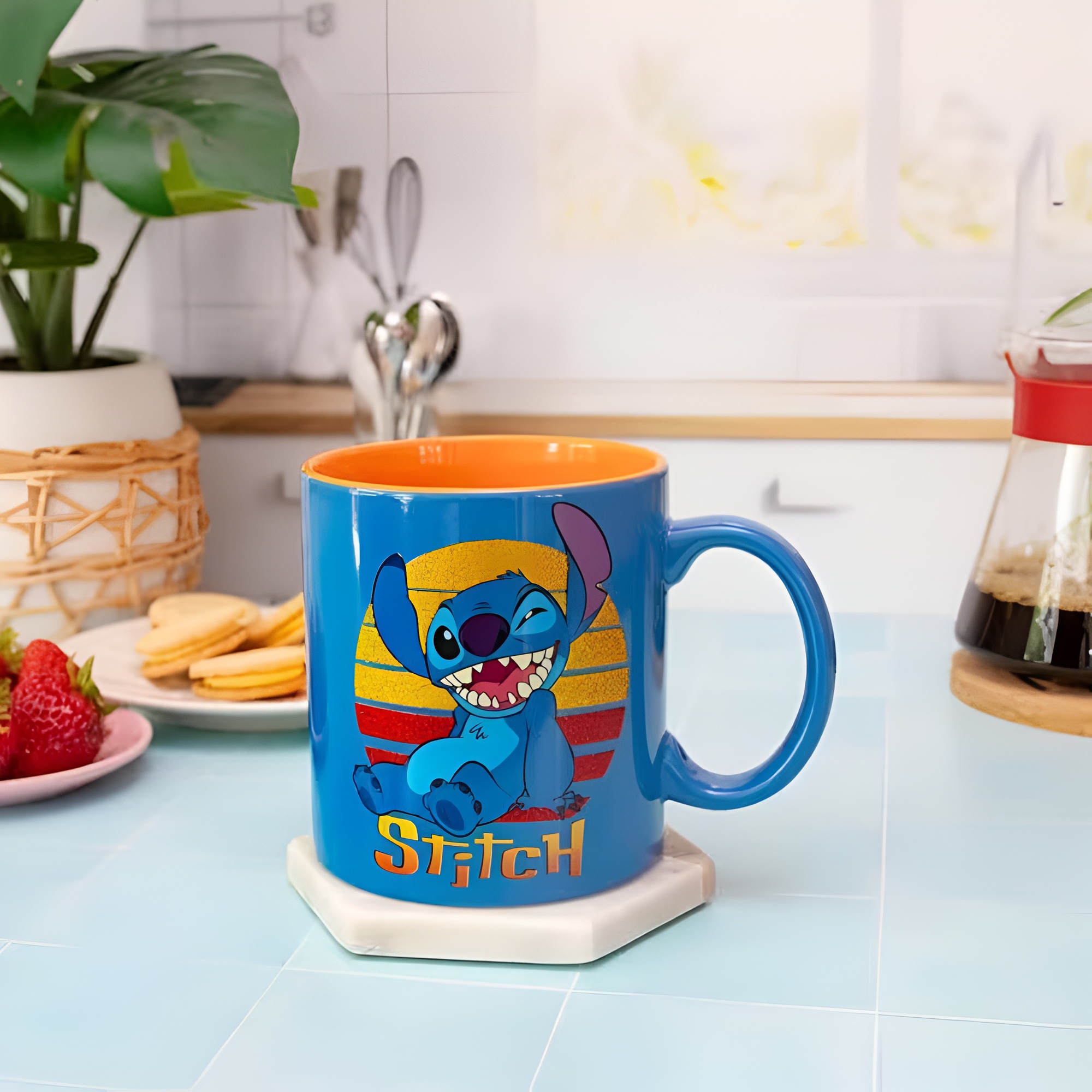 Stitch Sunset Glitter Design Print 20oz Ceramic Coffee Mug
