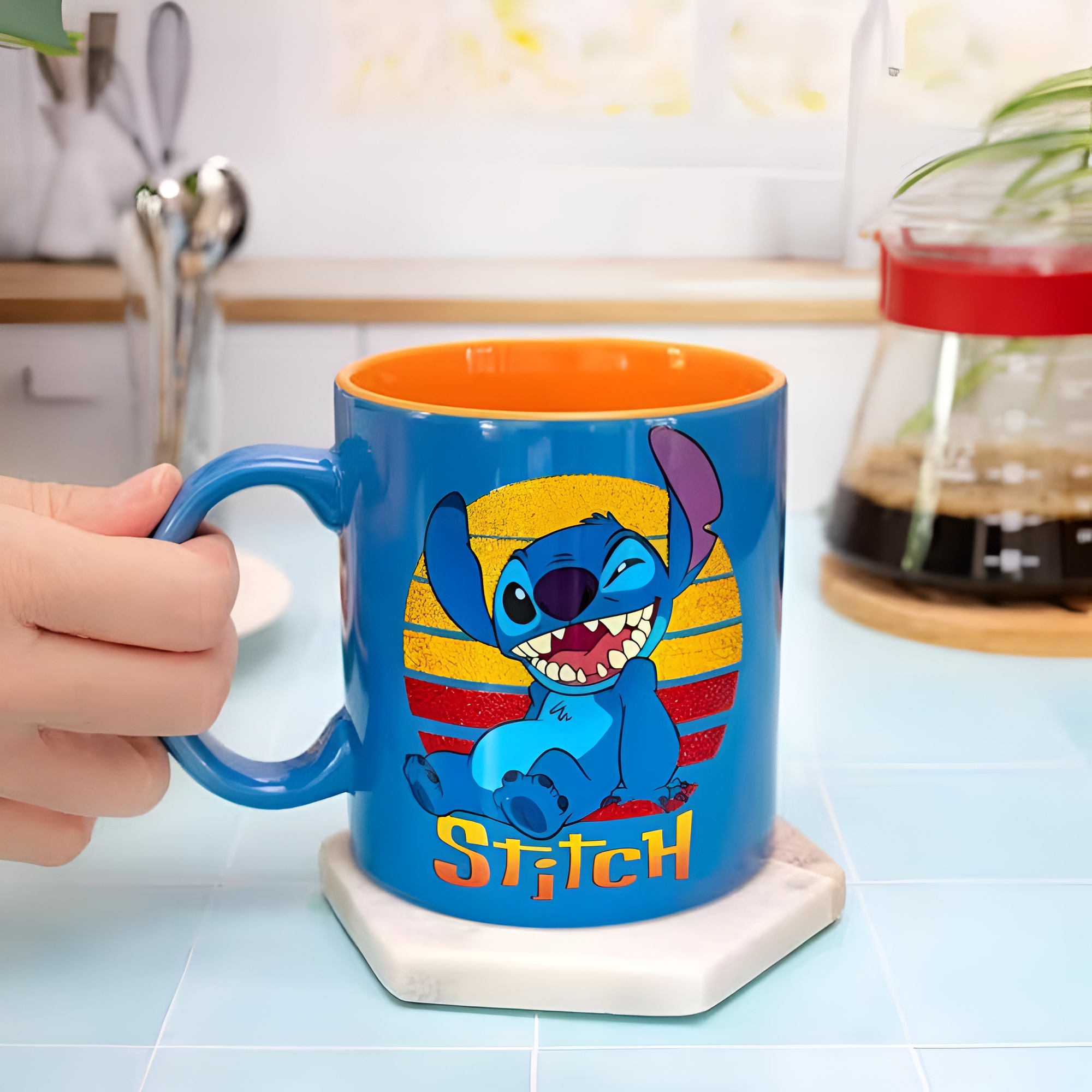 Stitch Sunset Glitter Design Print 20oz Ceramic Coffee Mug
