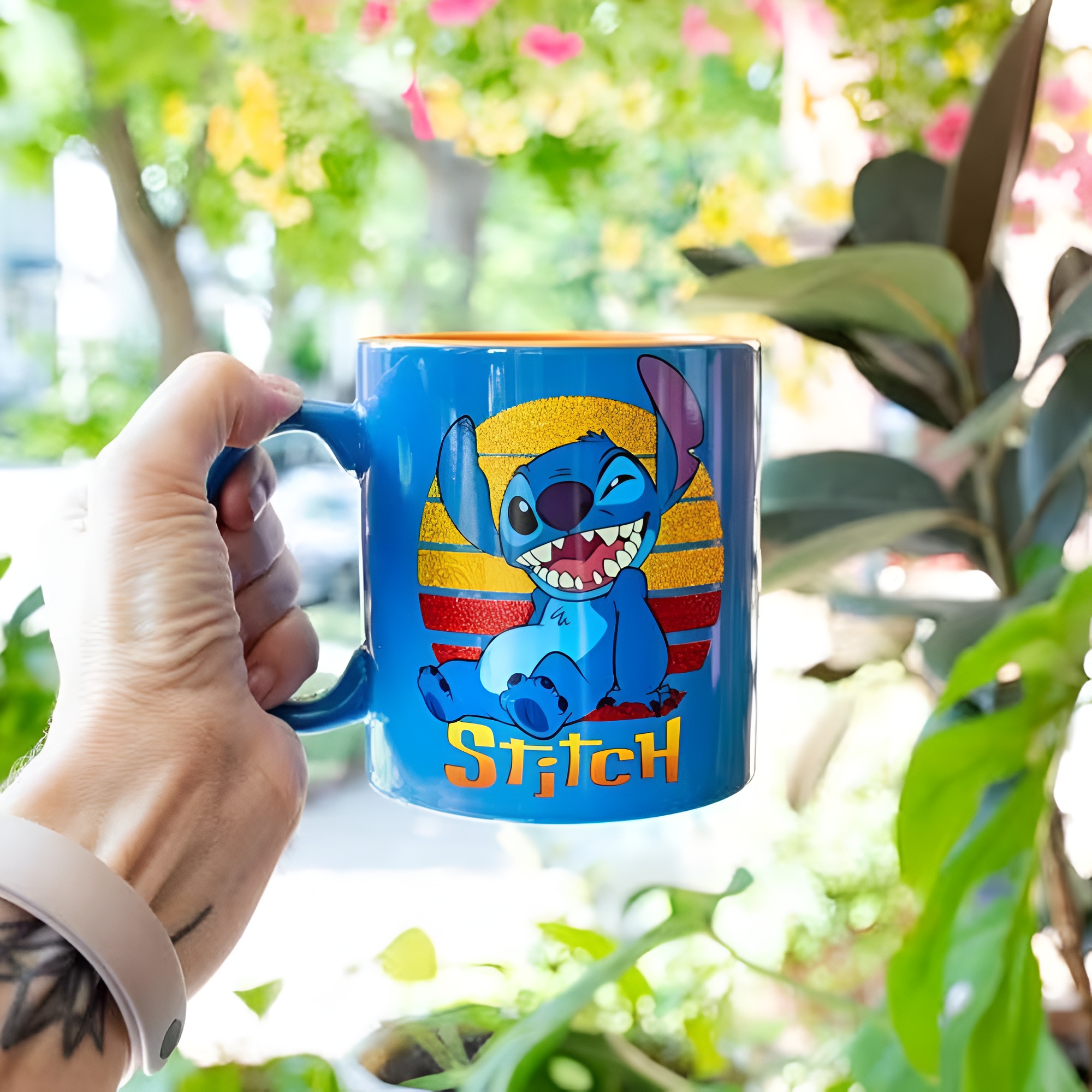 Stitch Sunset Glitter Design Print 20oz Ceramic Coffee Mug