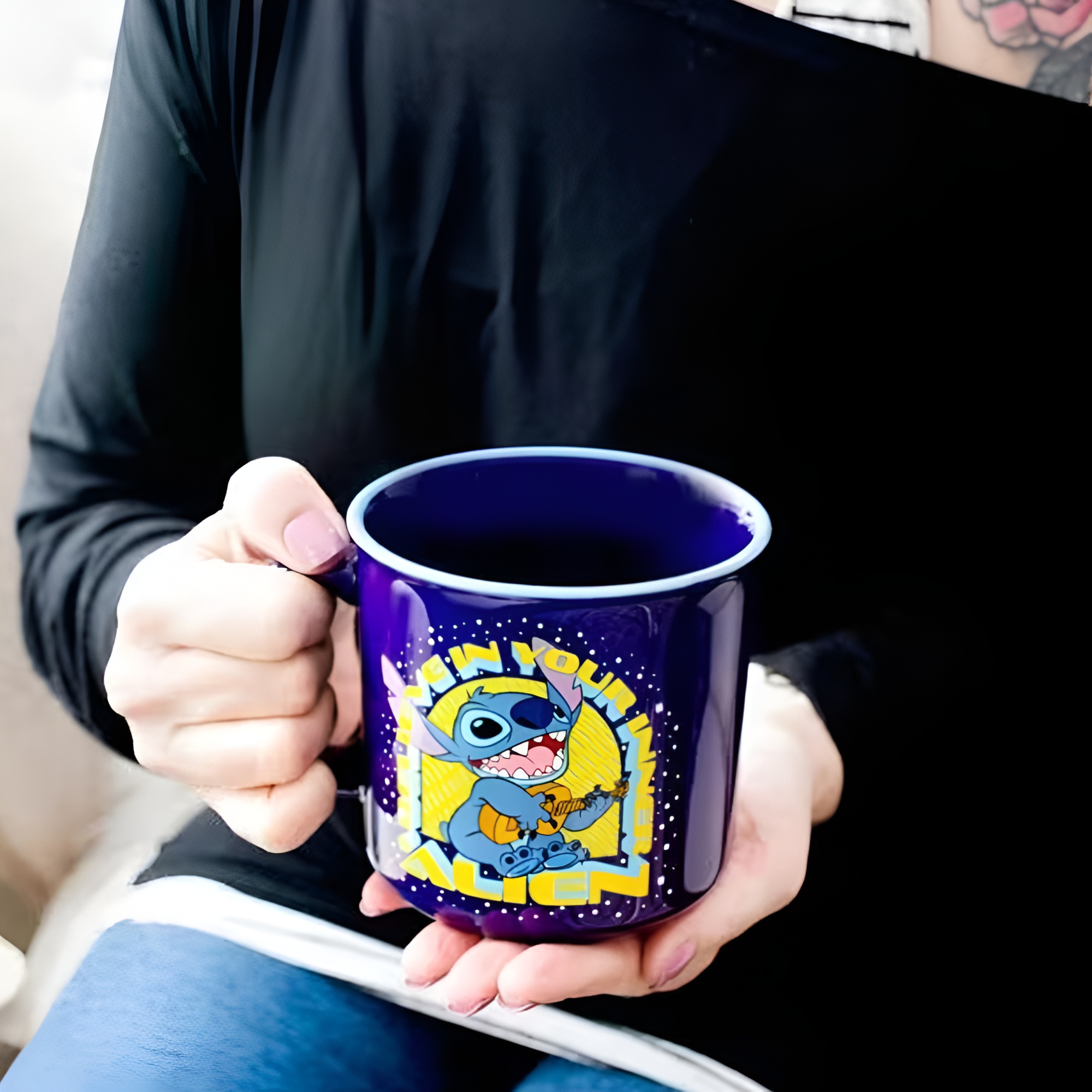 Believe In Your Inner Alien Text Print 20oz Stitch Camper Coffee Mug