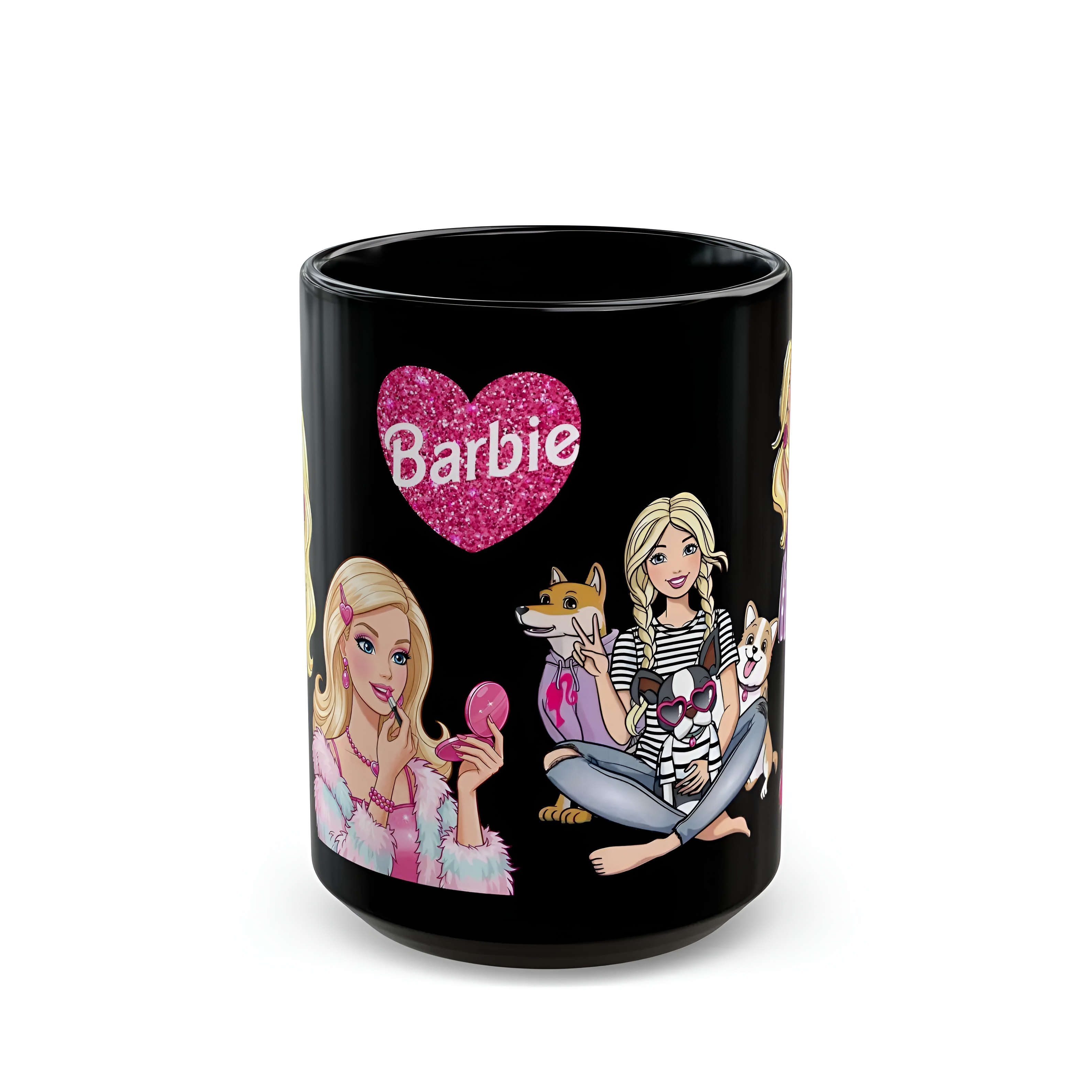Barbie Retro Black Mug Doll & Pets Design Coffee Cup