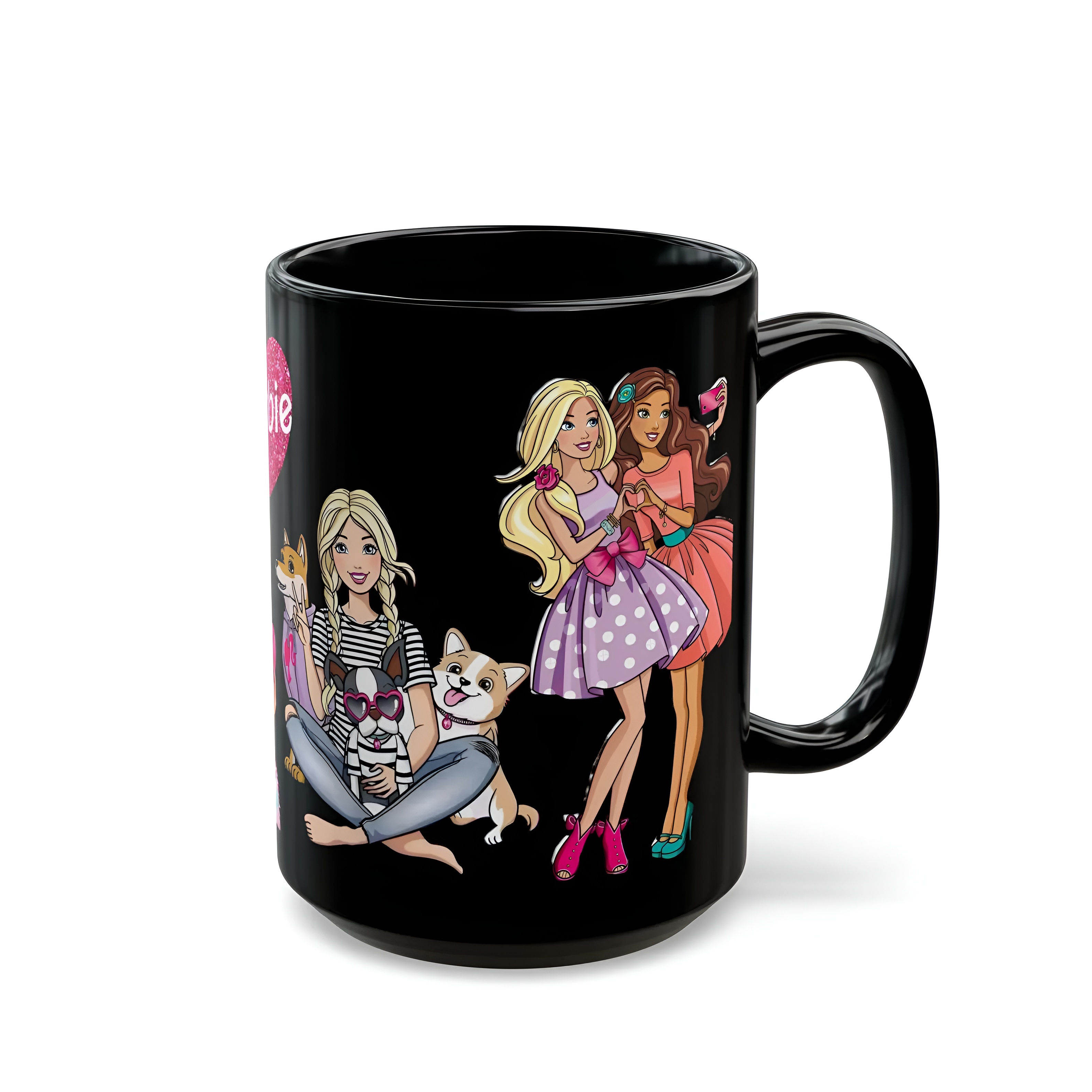Barbie Retro Black Mug Doll & Pets Design Coffee Cup