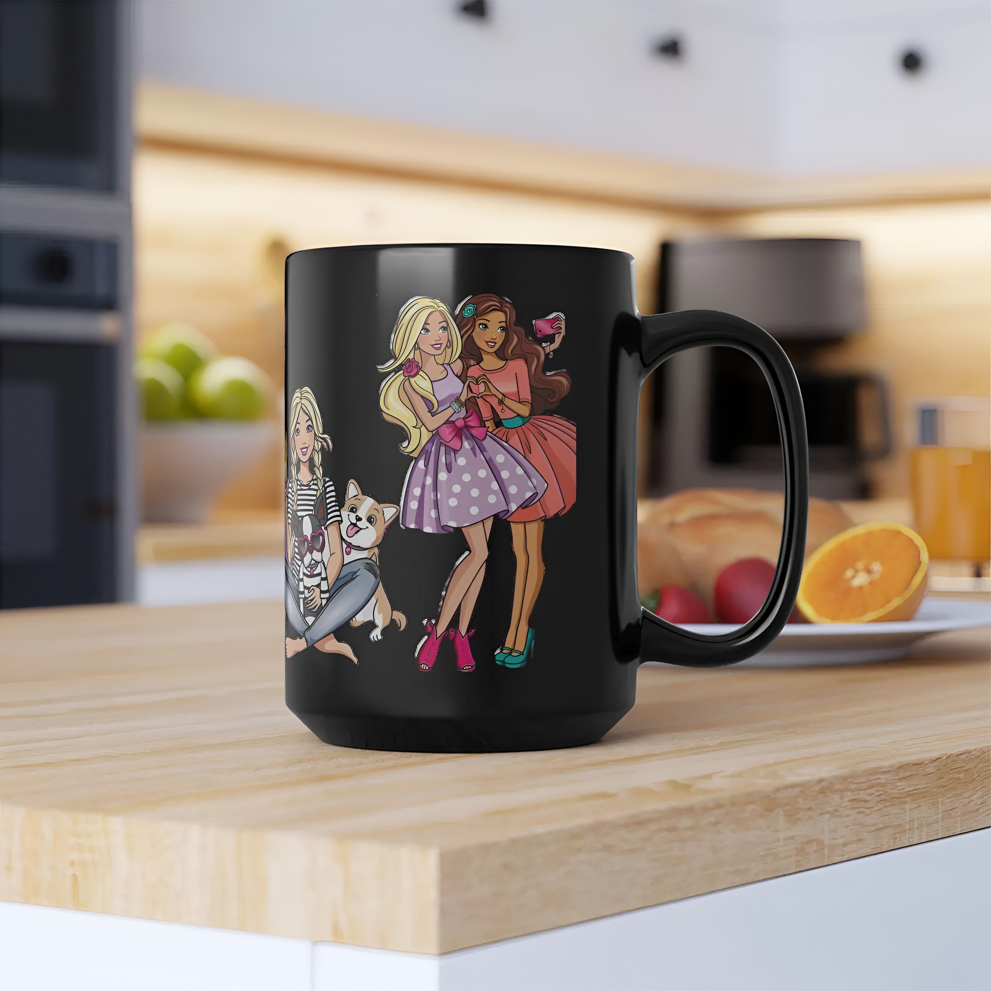 Barbie Retro Black Mug Doll & Pets Design Coffee Cup