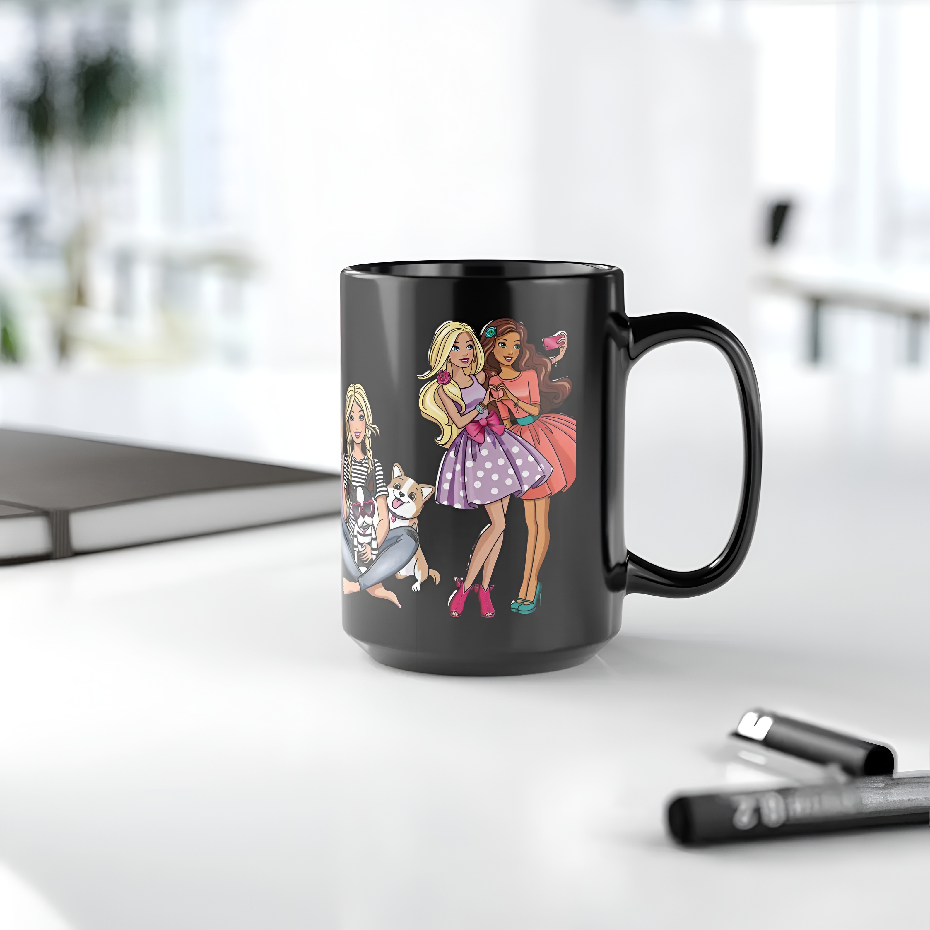 Barbie Retro Black Mug Doll & Pets Design Coffee Cup
