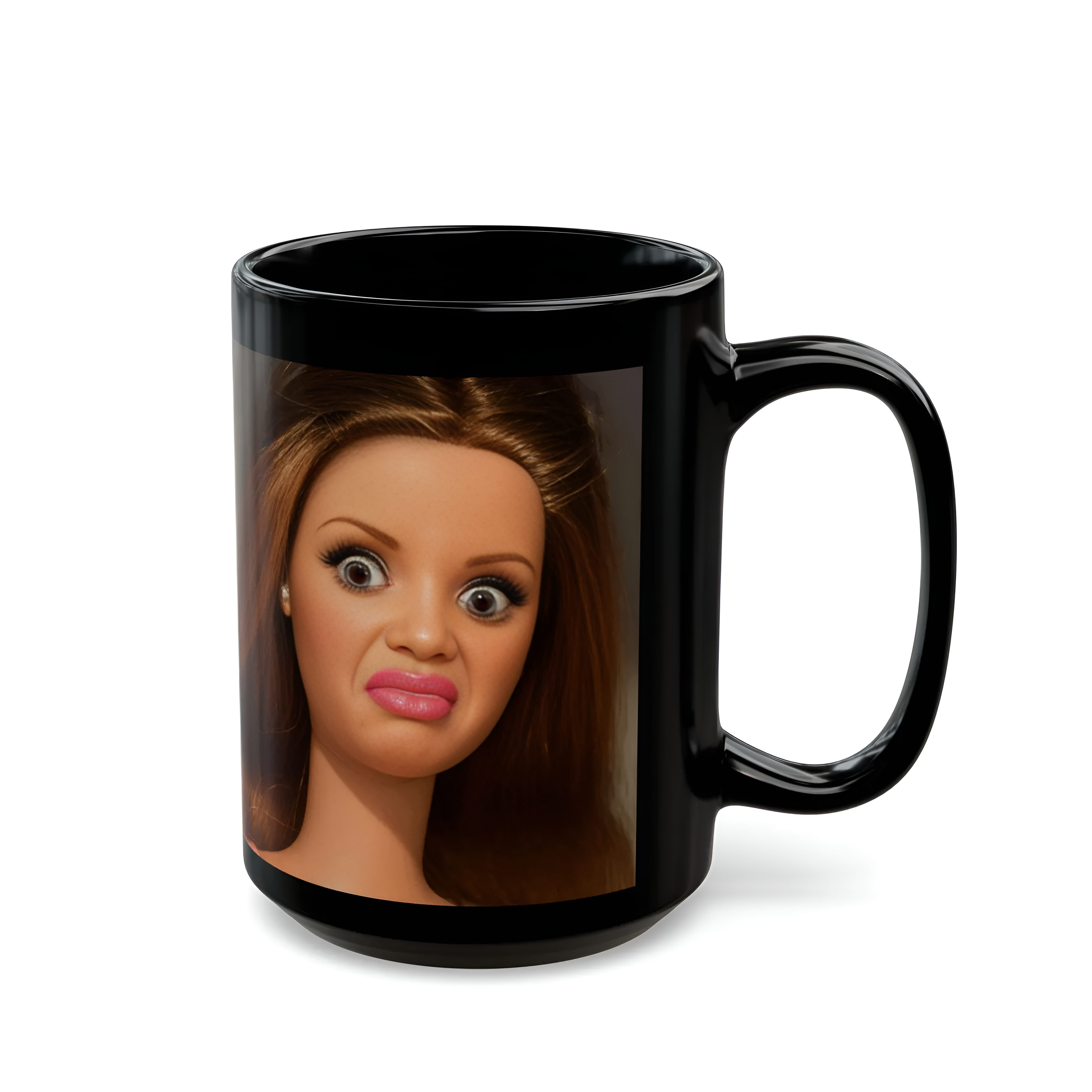 Barbie Disgusted Face Mug Black Ceramic Coffee and Tea Cup