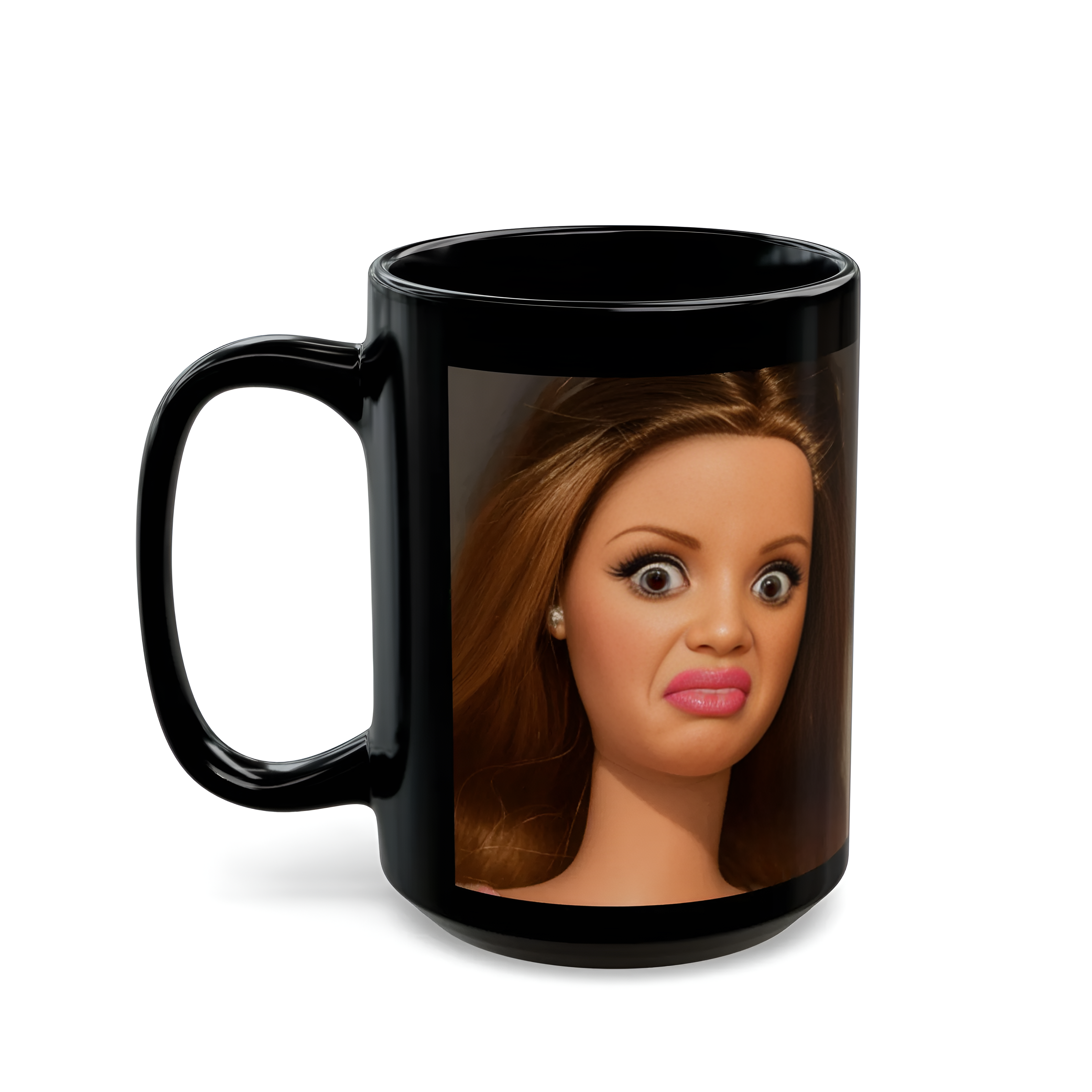 Barbie Disgusted Face Mug Black Ceramic Coffee and Tea Cup