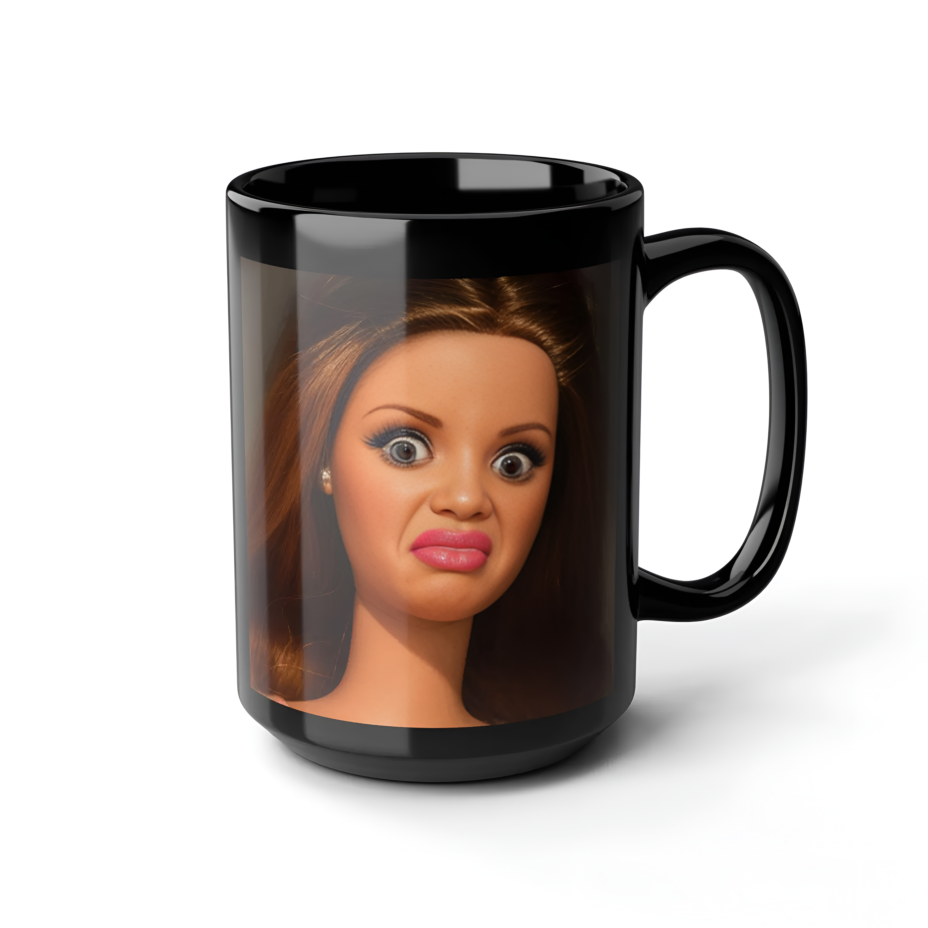 Barbie Disgusted Face Mug Black Ceramic Coffee and Tea Cup
