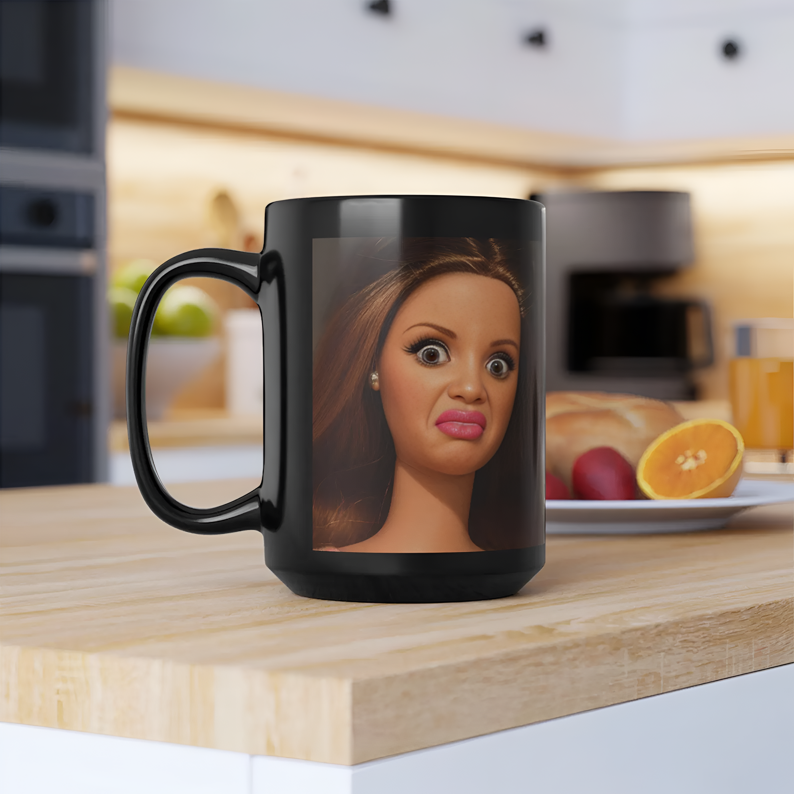 Barbie Disgusted Face Mug Black Ceramic Coffee and Tea Cup