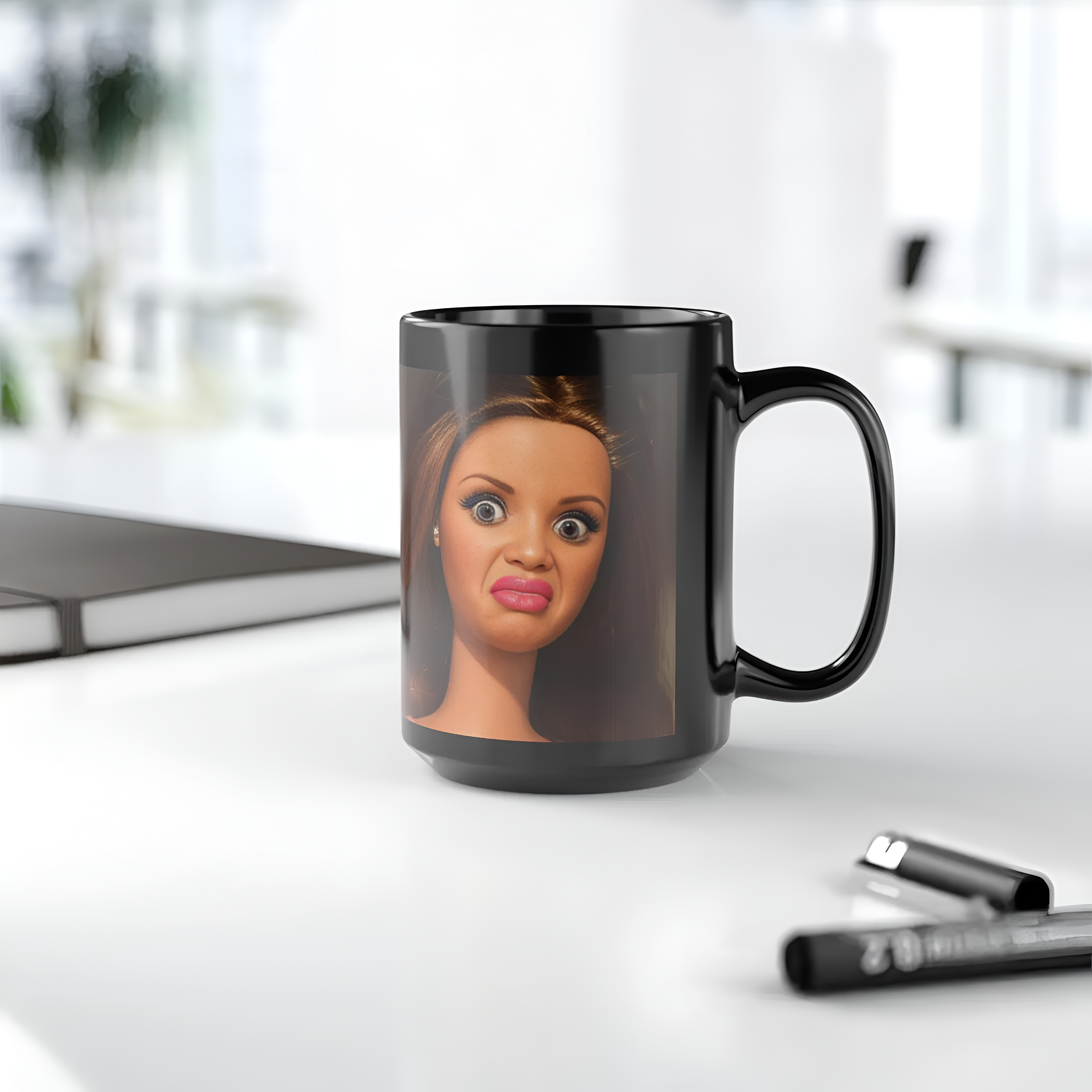 Barbie Disgusted Face Mug Black Ceramic Coffee and Tea Cup