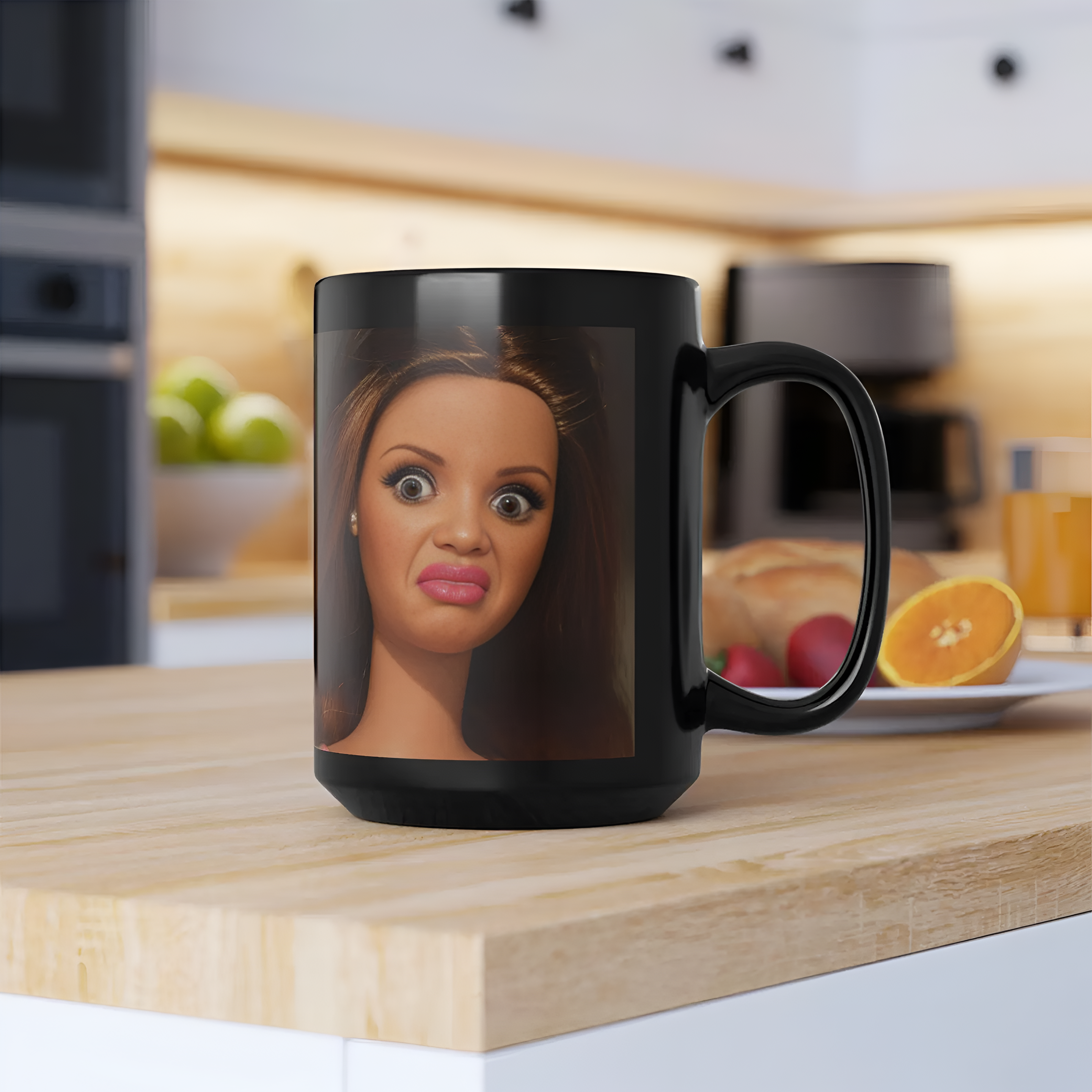 Barbie Disgusted Face Mug Black Ceramic Coffee and Tea Cup