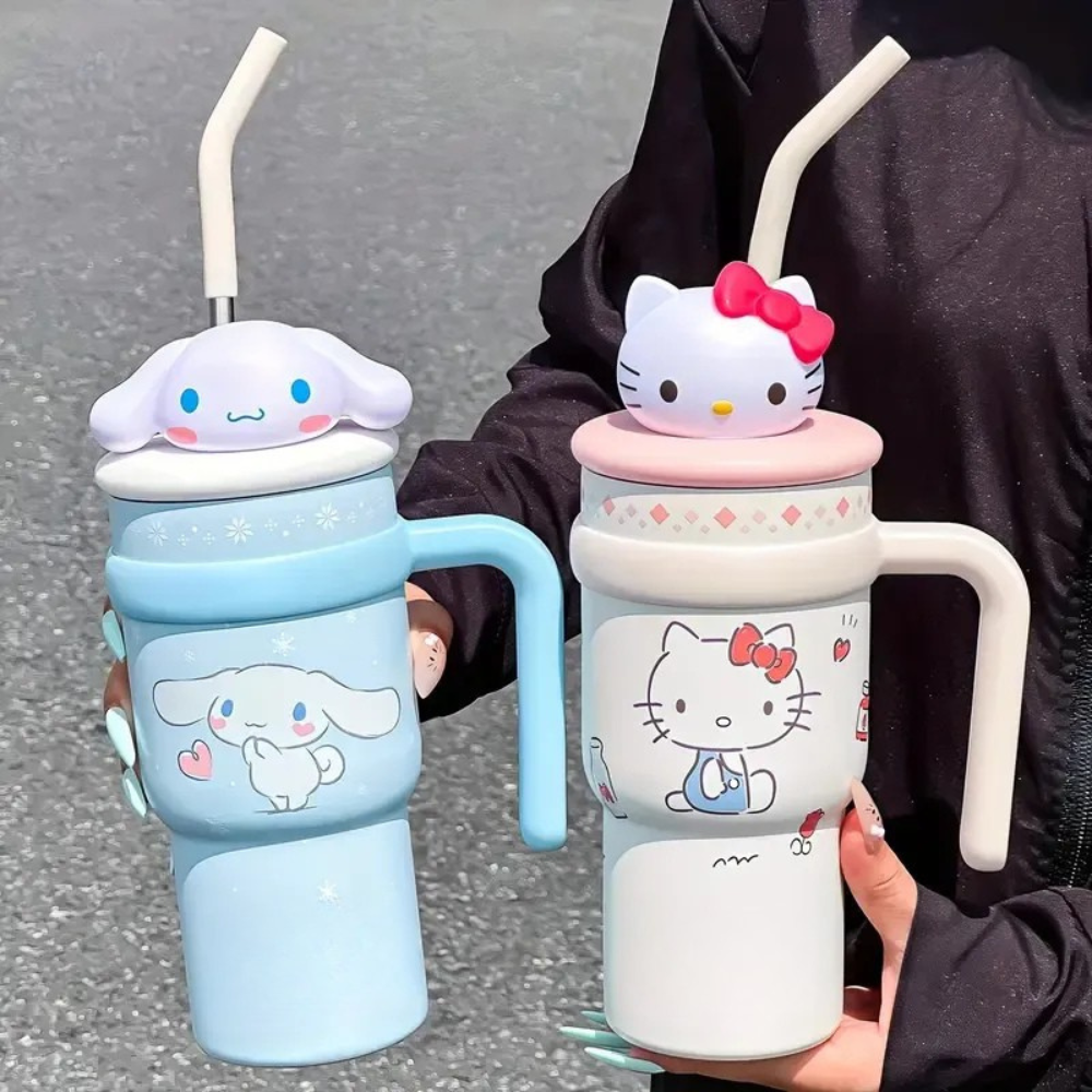 Cartoon Insulated  700ml Tumbler With Straw And Handle