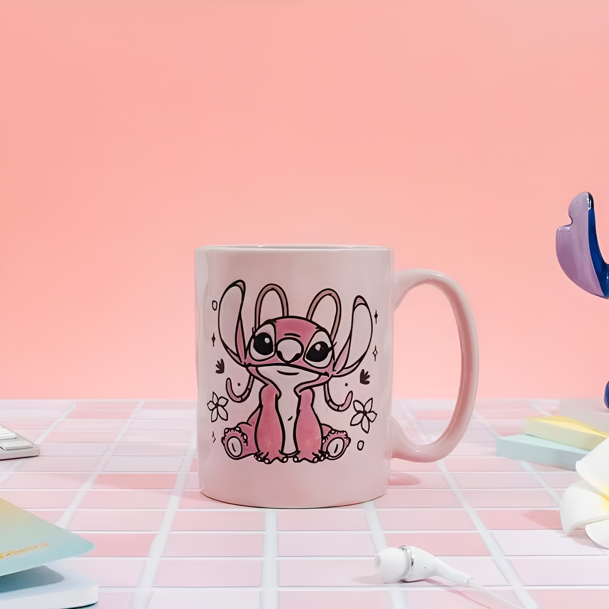 Stitch Angel Floral Print 17oz Ceramic Pottery Coffee Mug