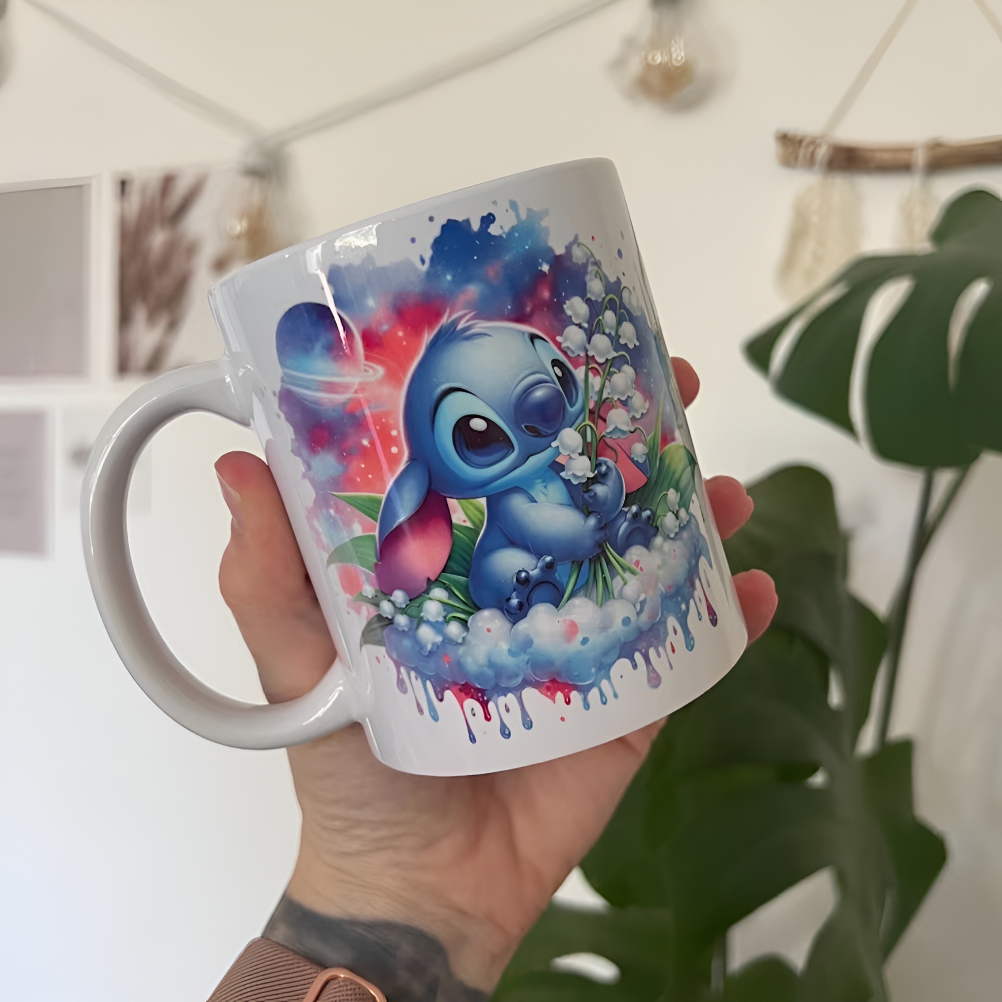 Stitch Cartoon With Watercolor Design Coffee Mug