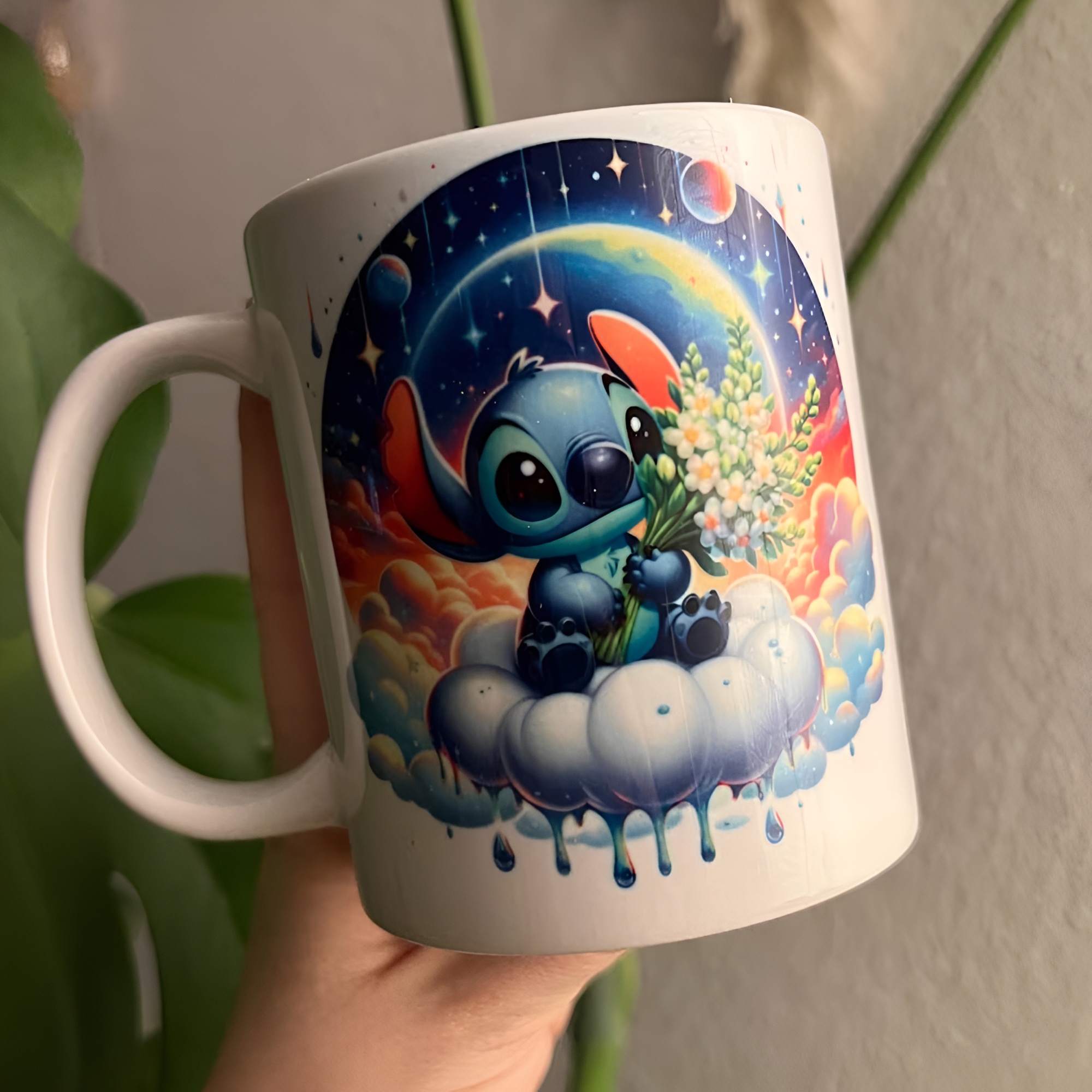 Stitch Cartoon With Watercolor Design Coffee Mug