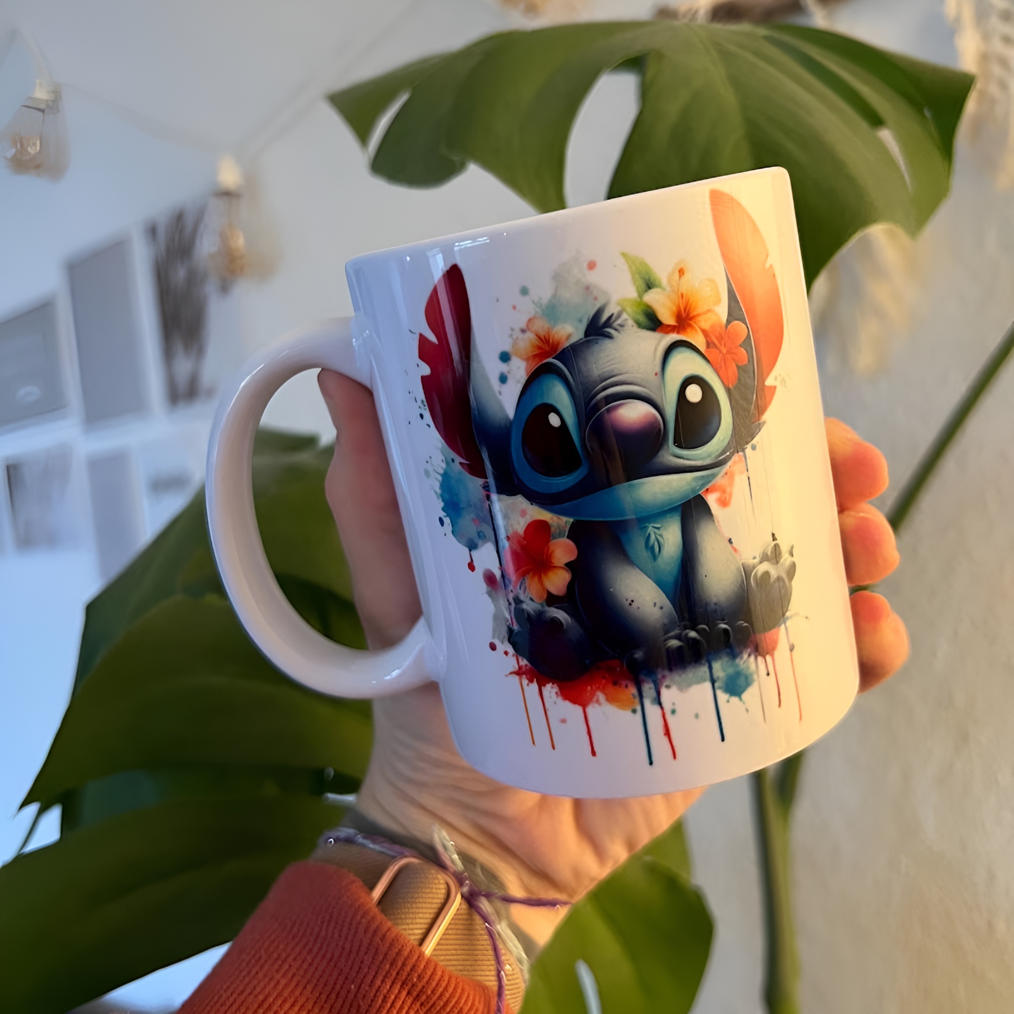 Stitch Cartoon With Watercolor Design Coffee Mug