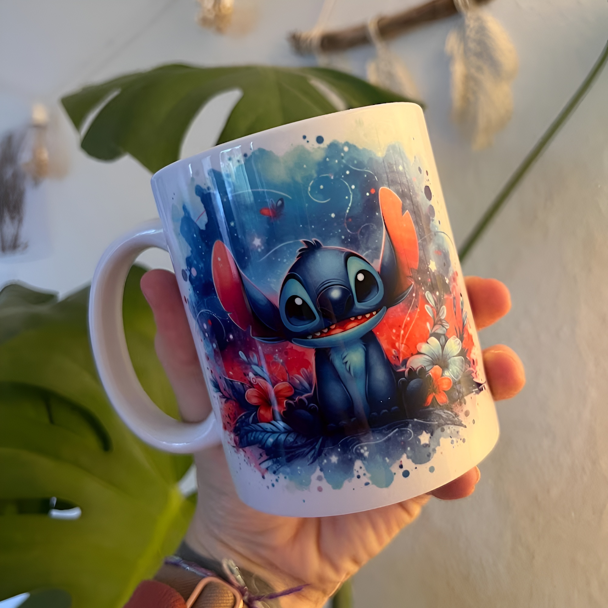 Stitch Cartoon With Watercolor Design Coffee Mug