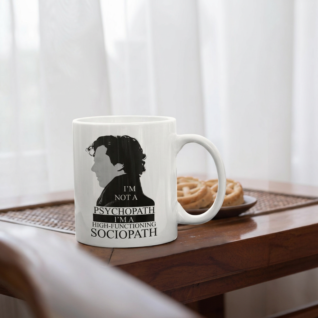 Sherlock Holmes Profile Silhouette Ceramic Coffee Mug With Quote