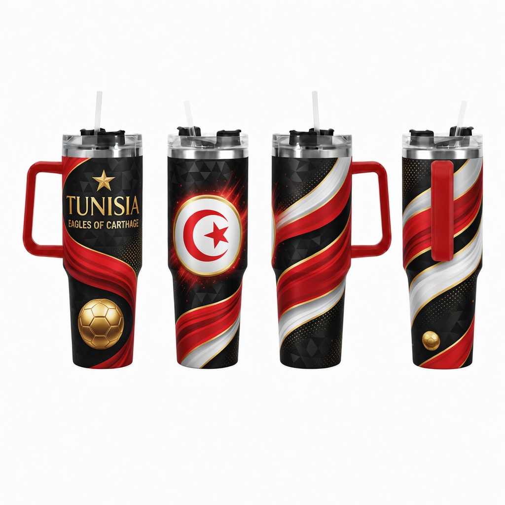 FIFA 2026 Tunisia Football Sports All Over Printed 40oz Tumbler With Straw And Lid