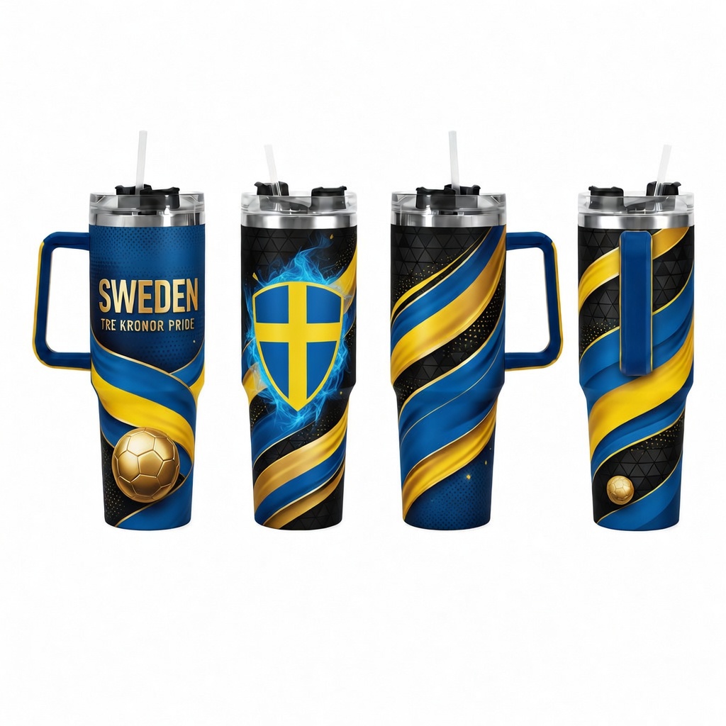 FIFA 2026 Sweden Football Sports All Over Printed 40oz Tumbler With Straw And Lid