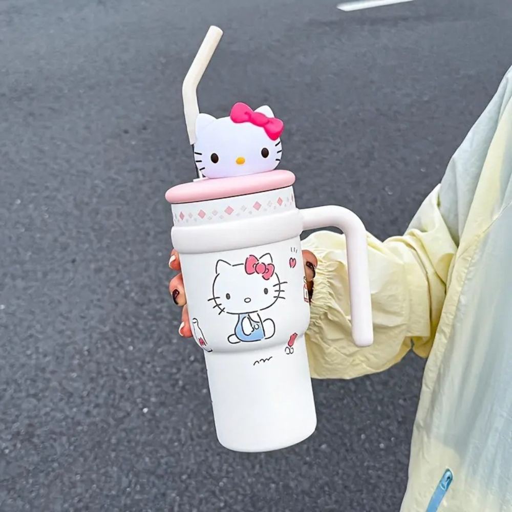 Cartoon Insulated  700ml Tumbler With Straw And Handle