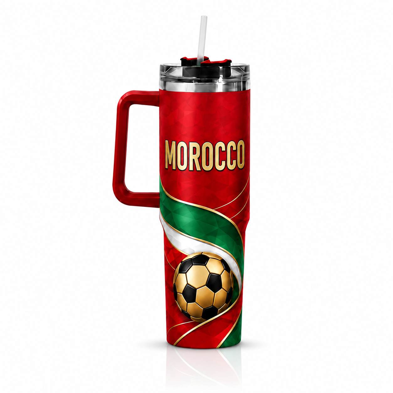 FIFA 2026 Morocco Football Sports All Over Printed 40oz Tumbler With Straw And Lid
