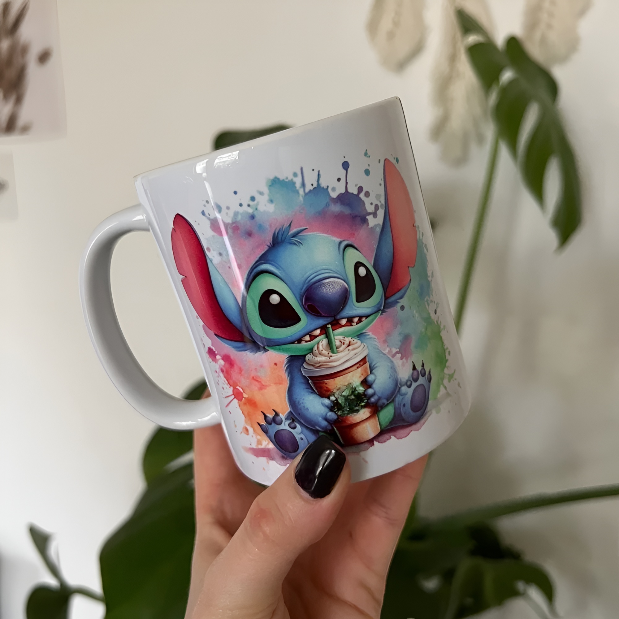 Stitch Cartoon With Watercolor Design Coffee Mug