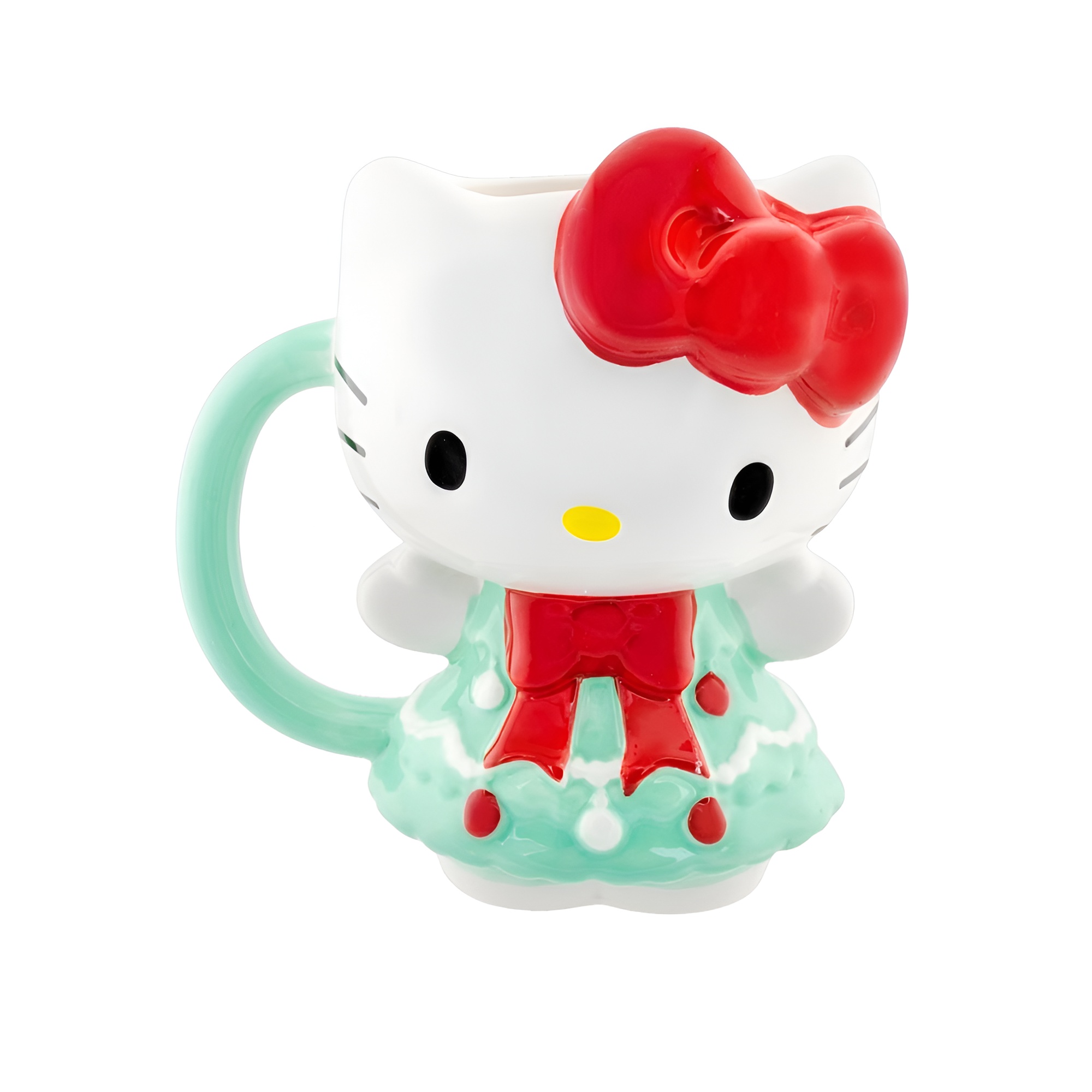 Silver Buffalo Sanrio Hello Kitty Holiday Tree Dress 3D Sculpted Ceramic Mug | Holds 20 Ounces