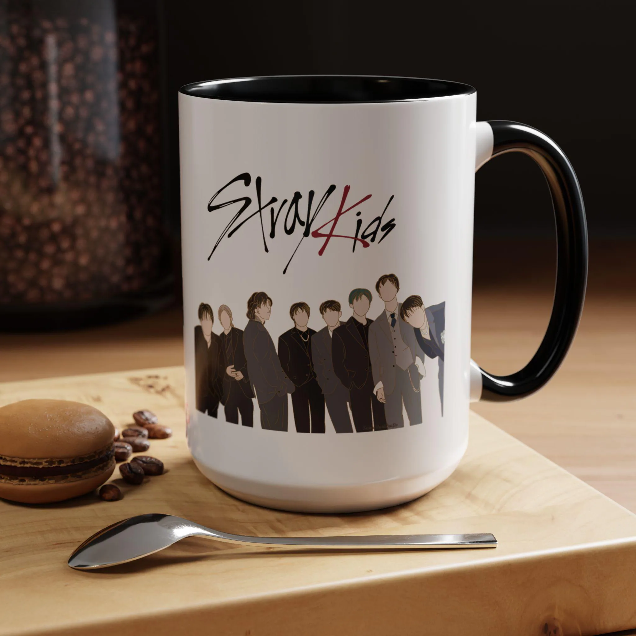 K Pop Coffee Mug With Stray Kids Artwork And Two Tone Style