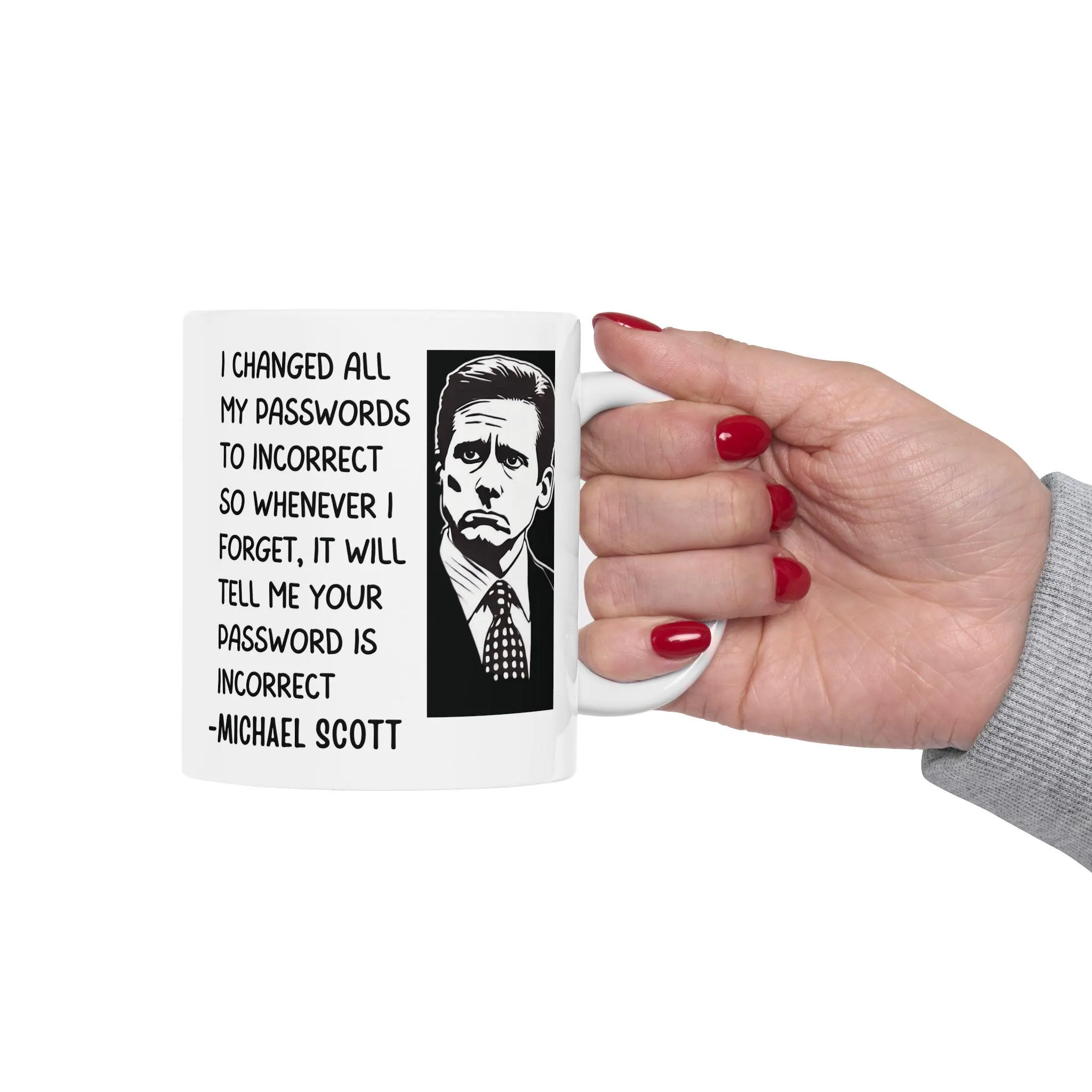 Person Holding Michael Scott Quote Mug For The Office Fans