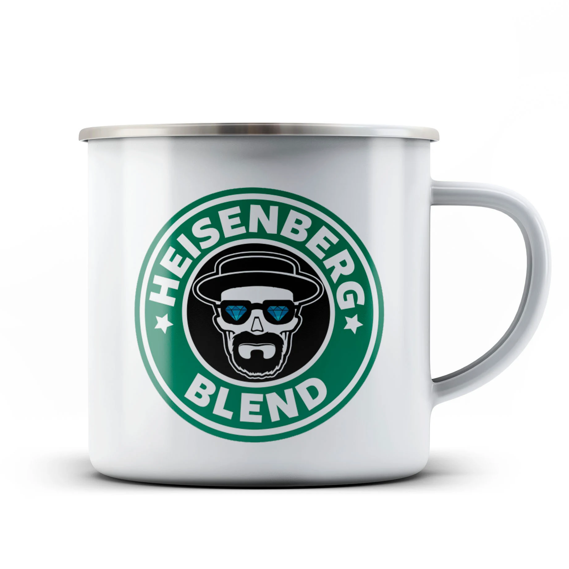 Ceramic Style Metal Enamel Mug With Stainless Steel Rim