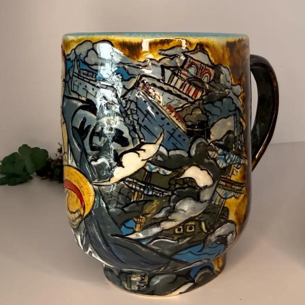 Hand-Painted Shanks One Piece Anime Ceramic Mug, Manga Pottery Coffee Cup