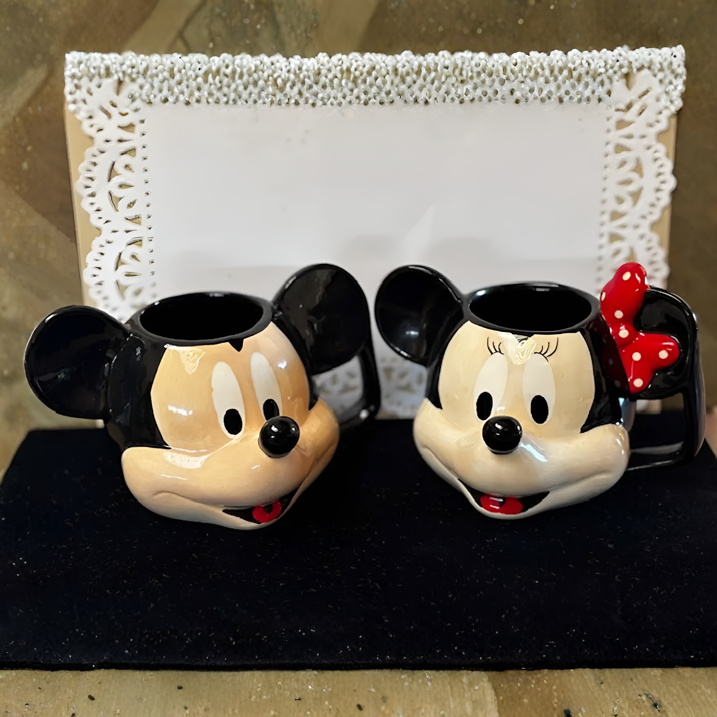 Set Of 2 Mickey And Minnie Mouse Character Themed Ceramic Figural Mug