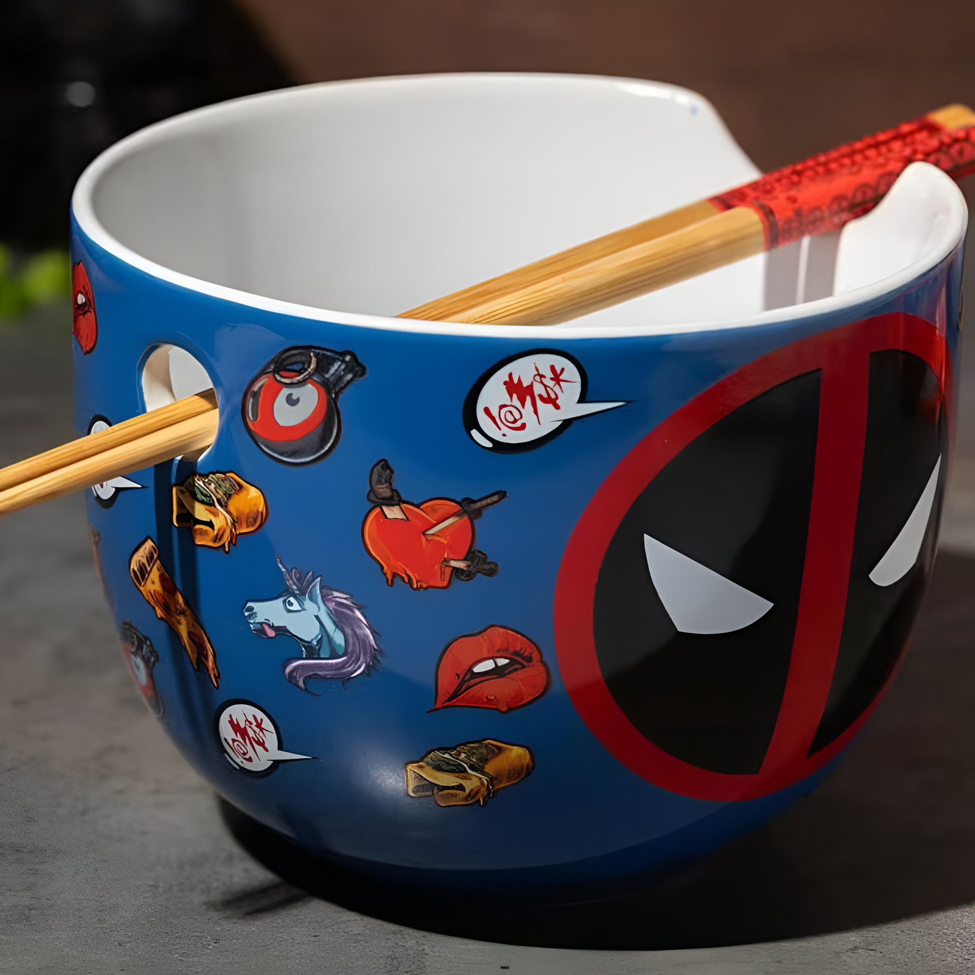 Deadpool Ramen Bowl Set 20oz Ceramic Bowl with Chopsticks
