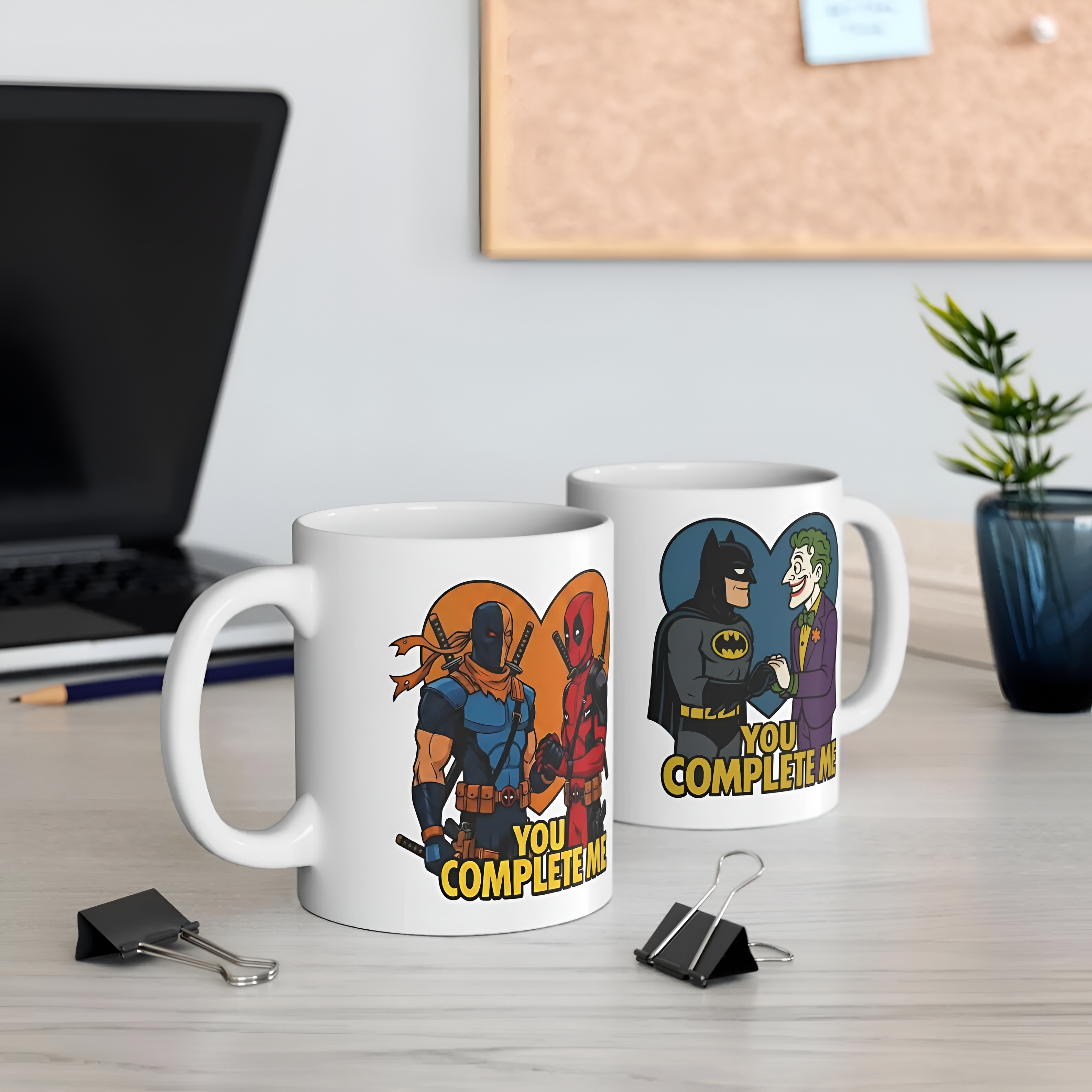 You Complete Me Superhero Mug Deadpool Batman Joker Coffee Cup