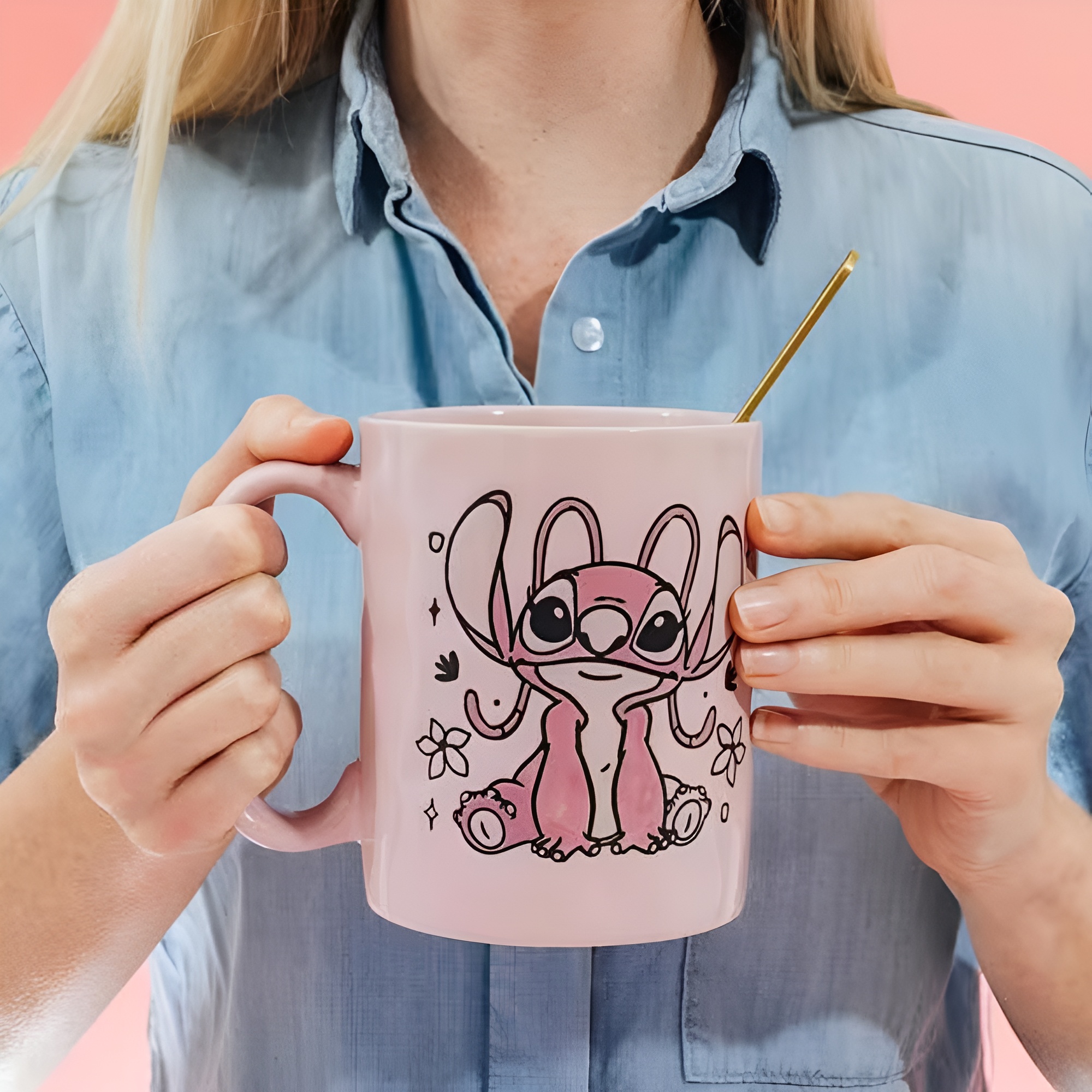 Stitch Angel Floral Print 17oz Ceramic Pottery Coffee Mug