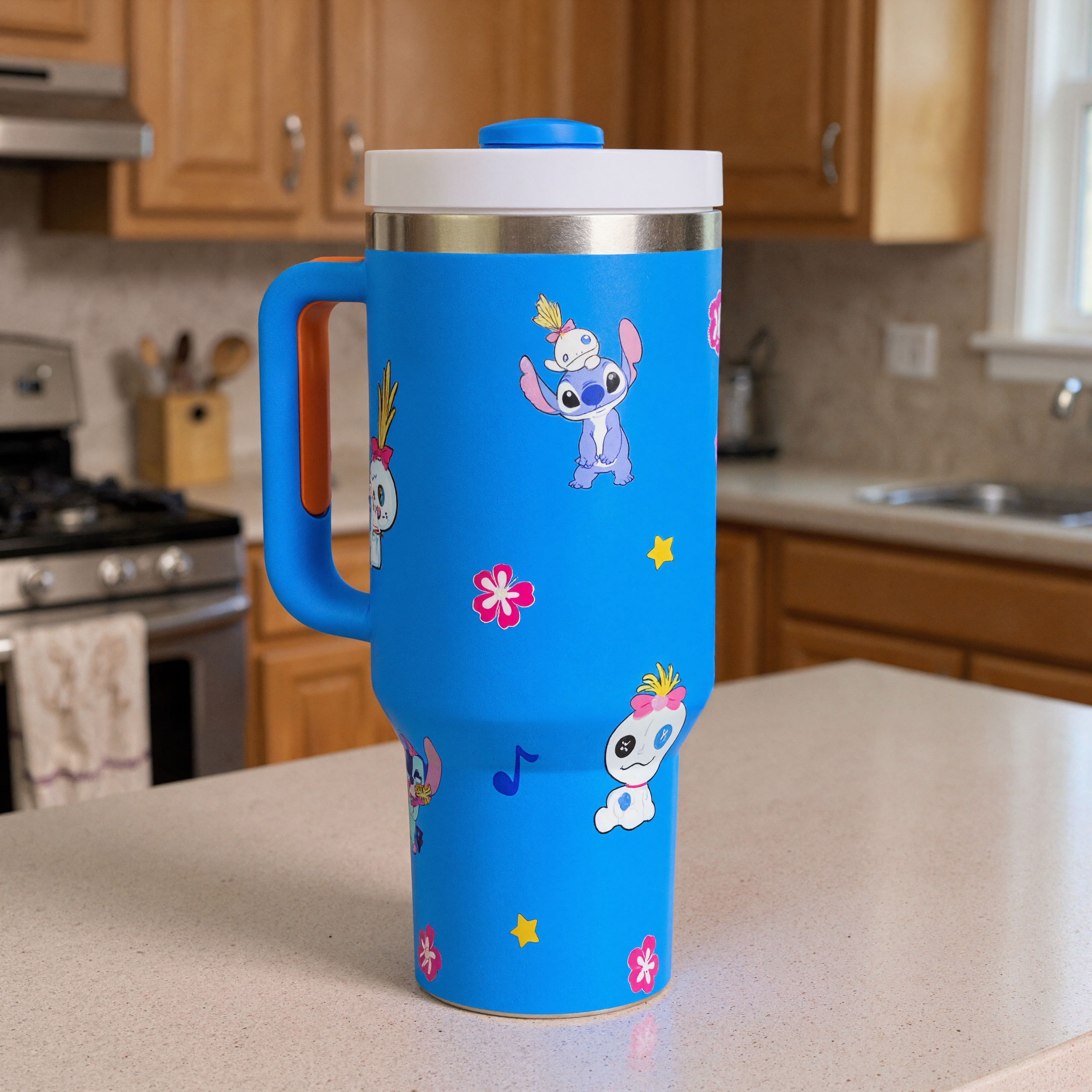 Stitch Cartoon Graphic Print 40oz Tumbler With Handle And Lid
