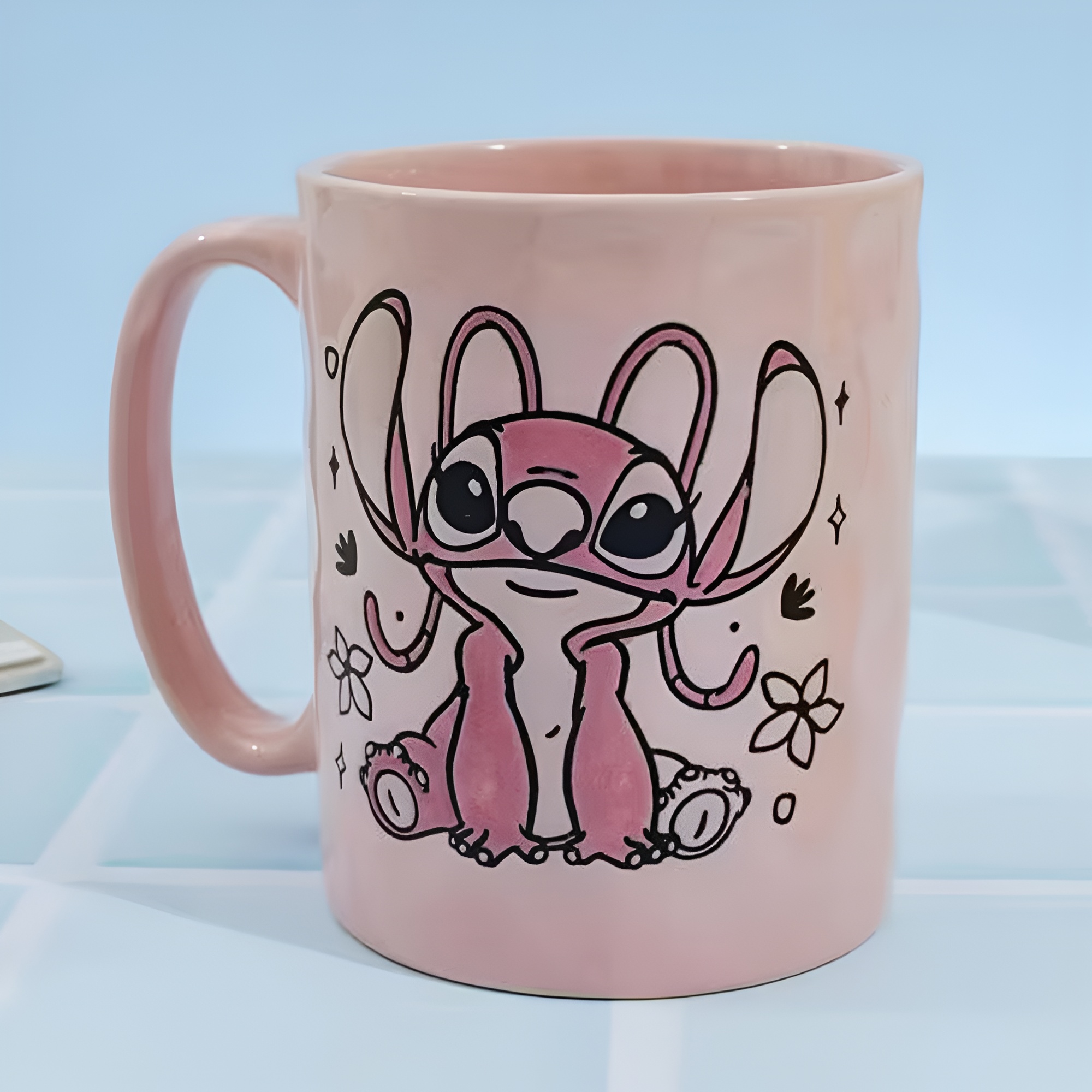 Stitch Angel Floral Print 17oz Ceramic Pottery Coffee Mug