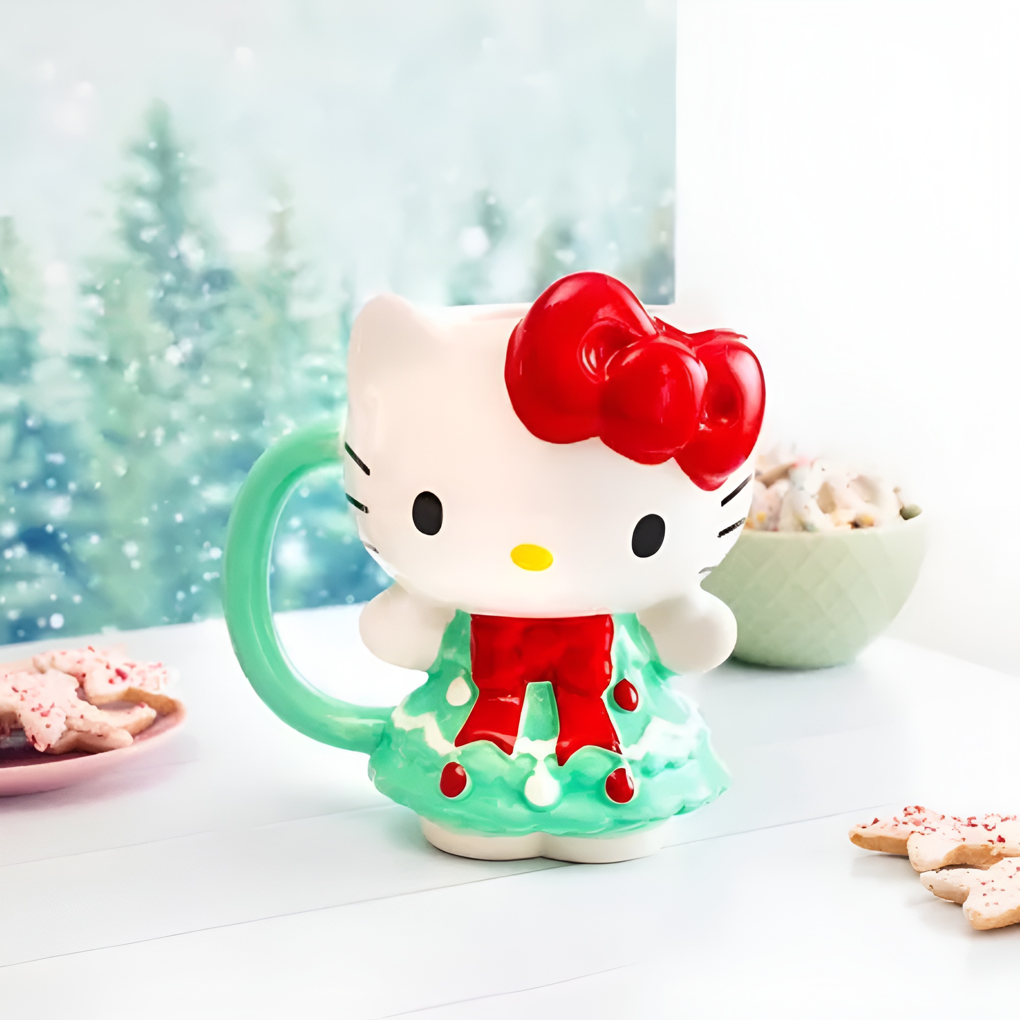 Silver Buffalo Sanrio Hello Kitty Holiday Tree Dress 3D Sculpted Ceramic Mug | Holds 20 Ounces